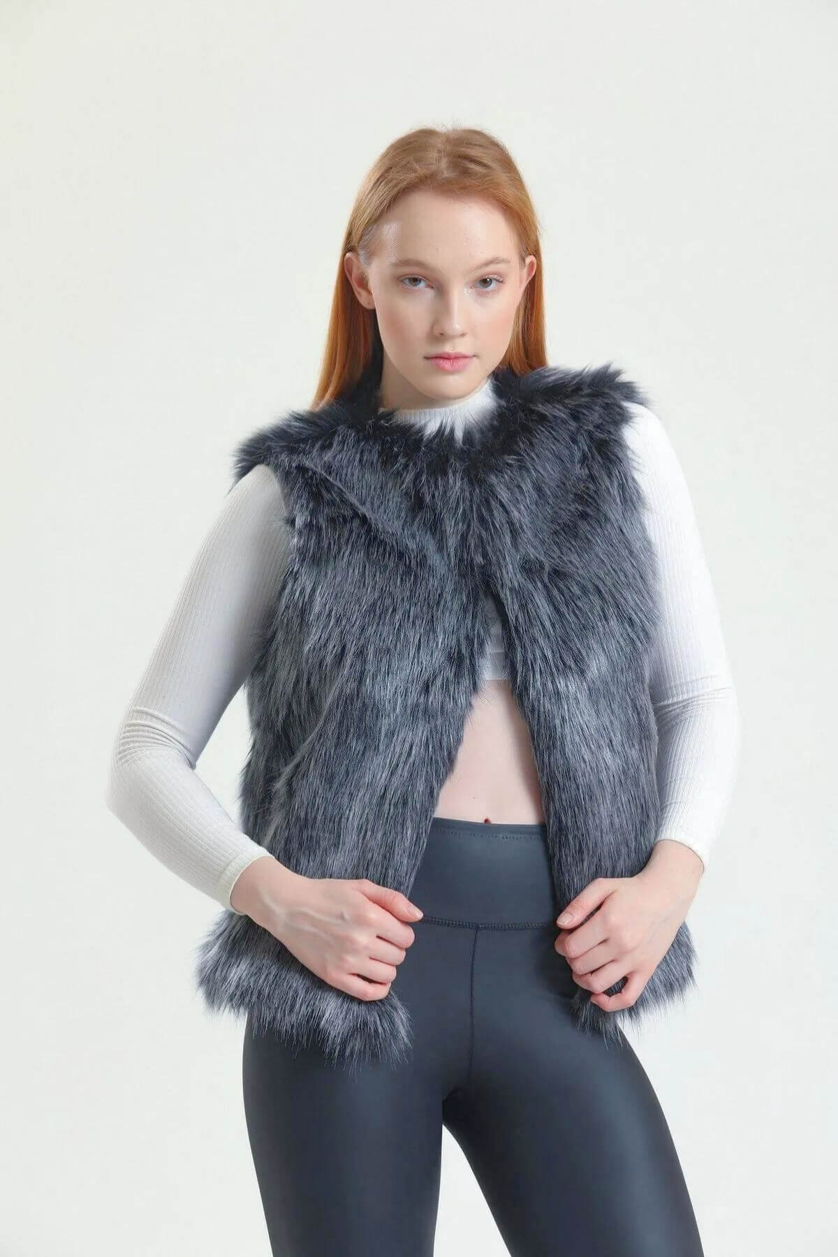 Kadın Premium Suni Kürk Antrasit Yelek