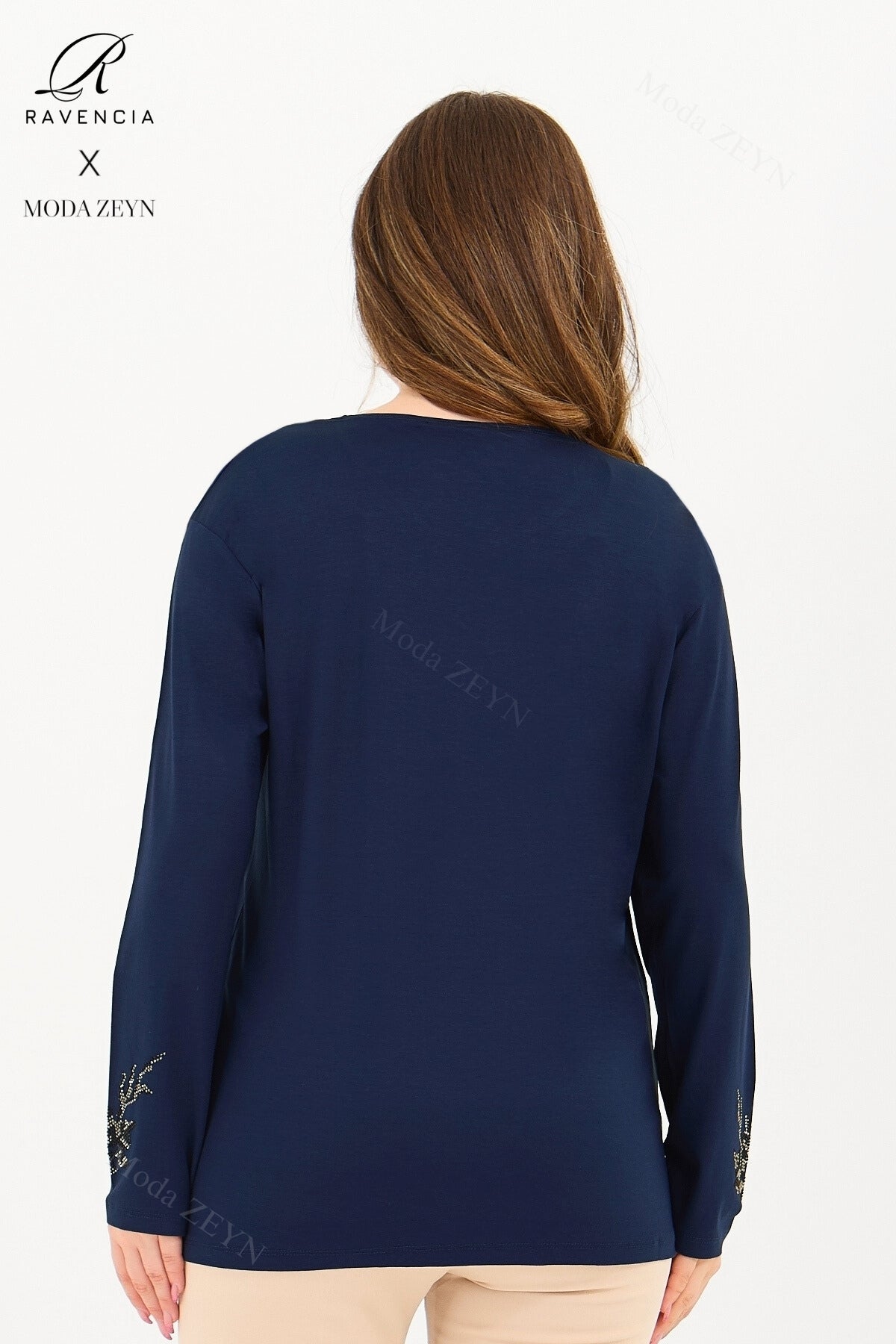 Kadın Orta Yaş Ve Üzeri Viskon Renkli Yaprak Desenli Taşlı İşlemeli Likralı Kahverengi Anne Penye Bl