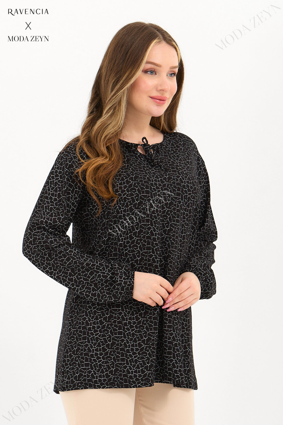 Kadın Cam Kırığı Desen Likralı Anne Penye Bluz