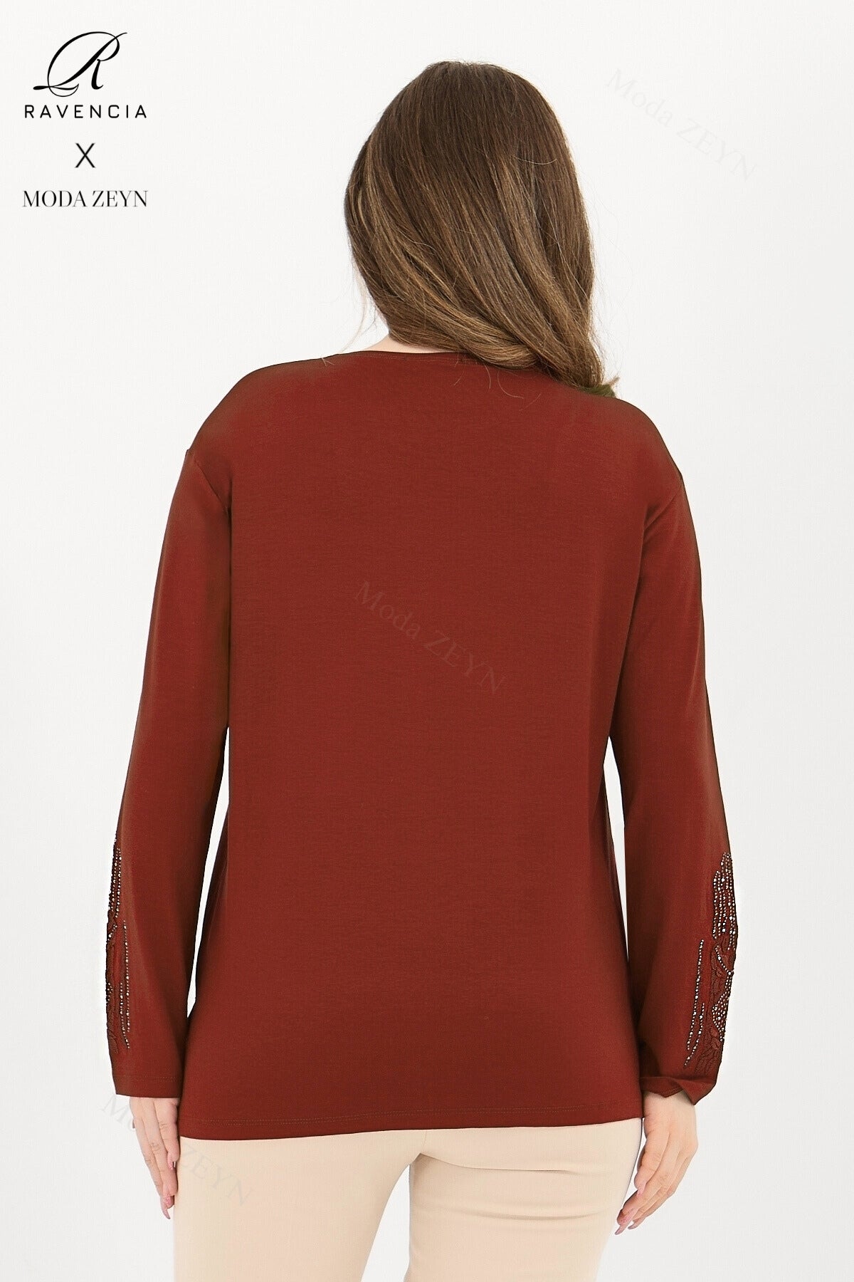 Kadın Orta Yaş Ve Üzeri Viskon Madolyon Desen Taşlı Işlemeli Likralı Anne Penye Bluz