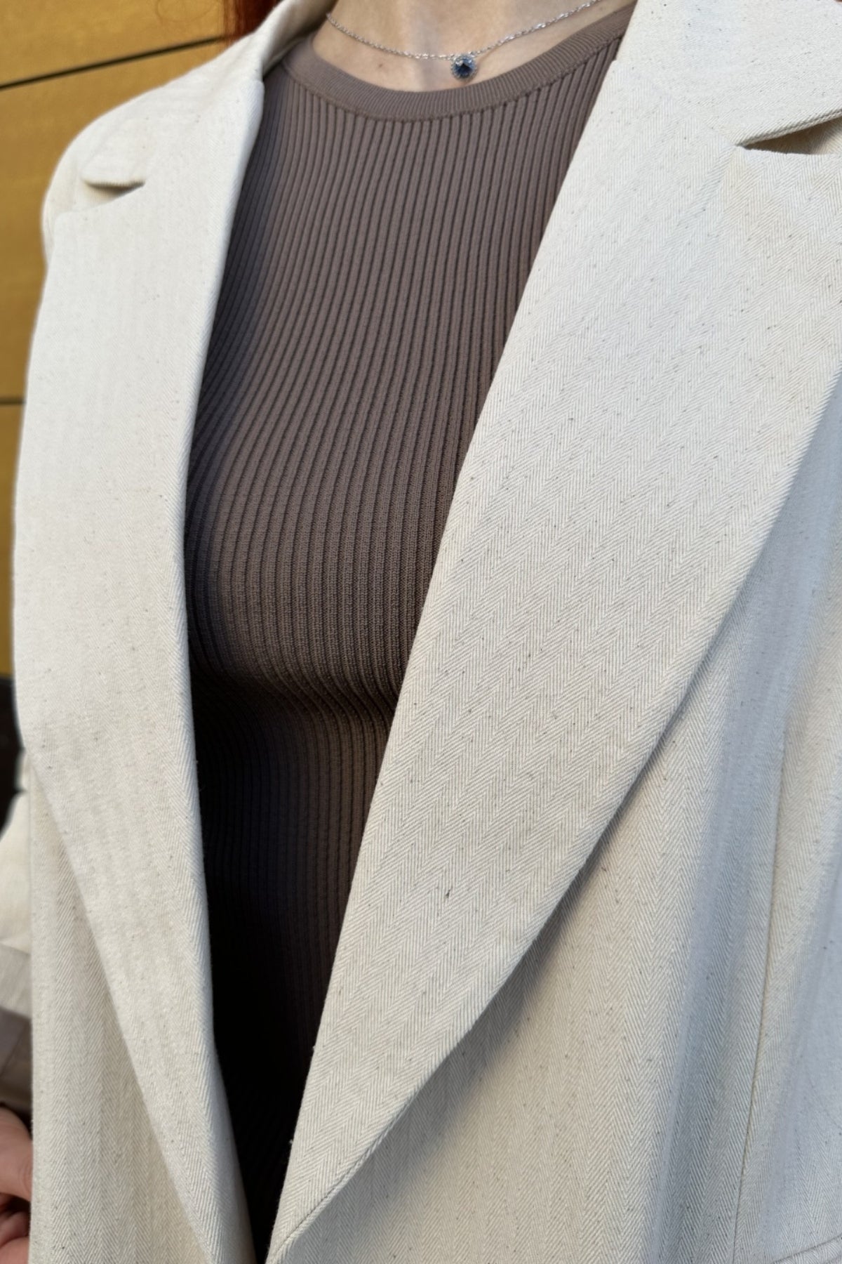 Kadın Cepli Kol Detaylı Krem Blazer Ceket