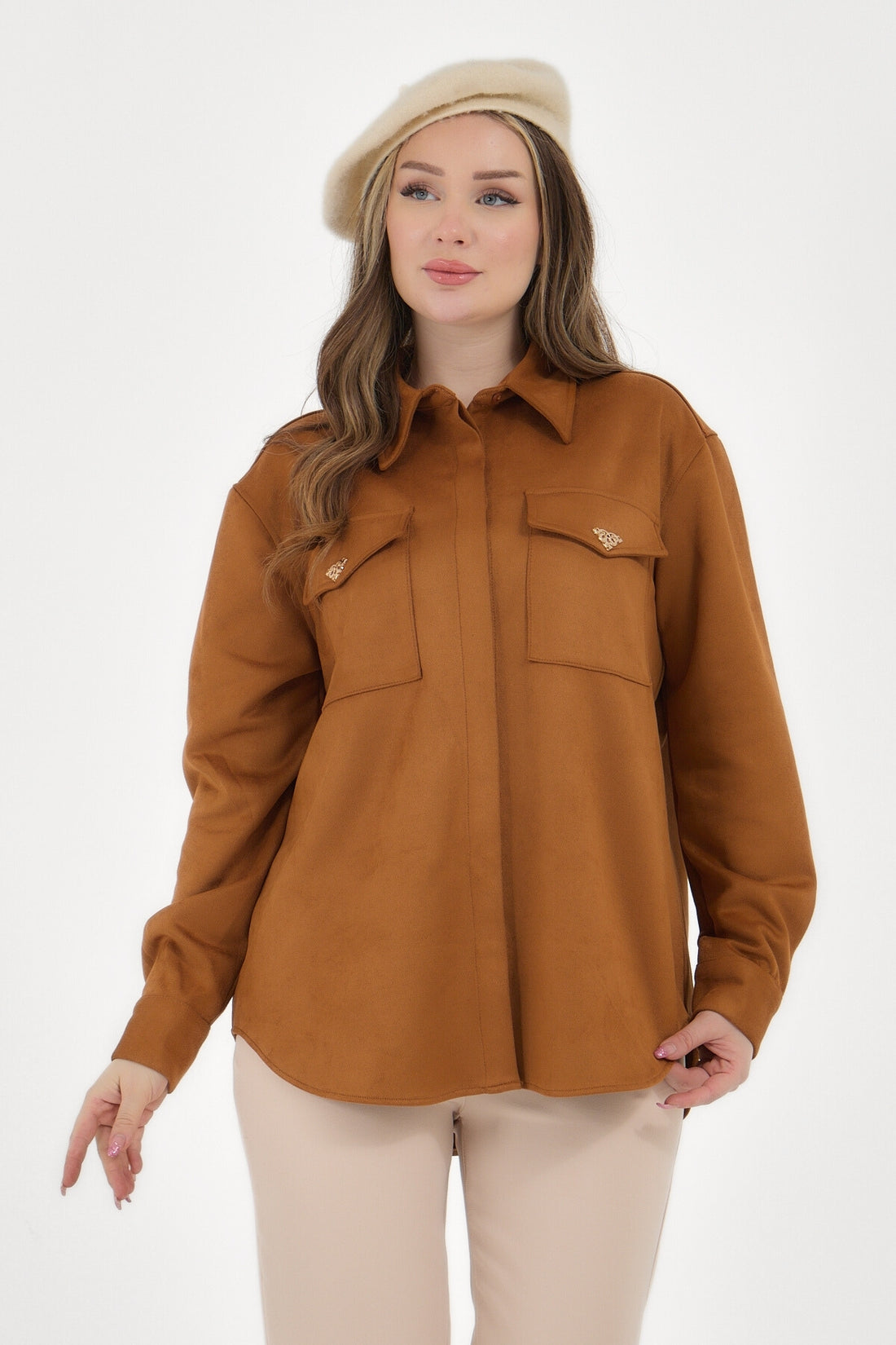 Kadın Taba Süet Gömlek Ceket