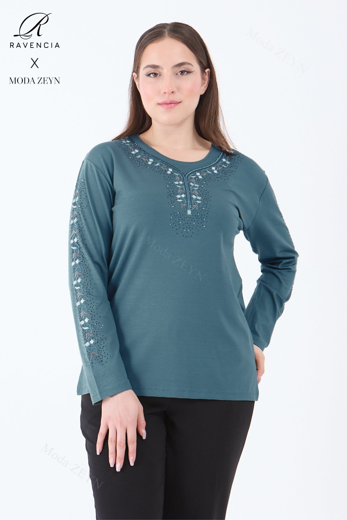 Kadın Orta Yaş Ve Üzeri Viskon Şerit Çiçek Desen Taşlı Işlemeli Likralı Koyu Kahverengi Anne Penye B