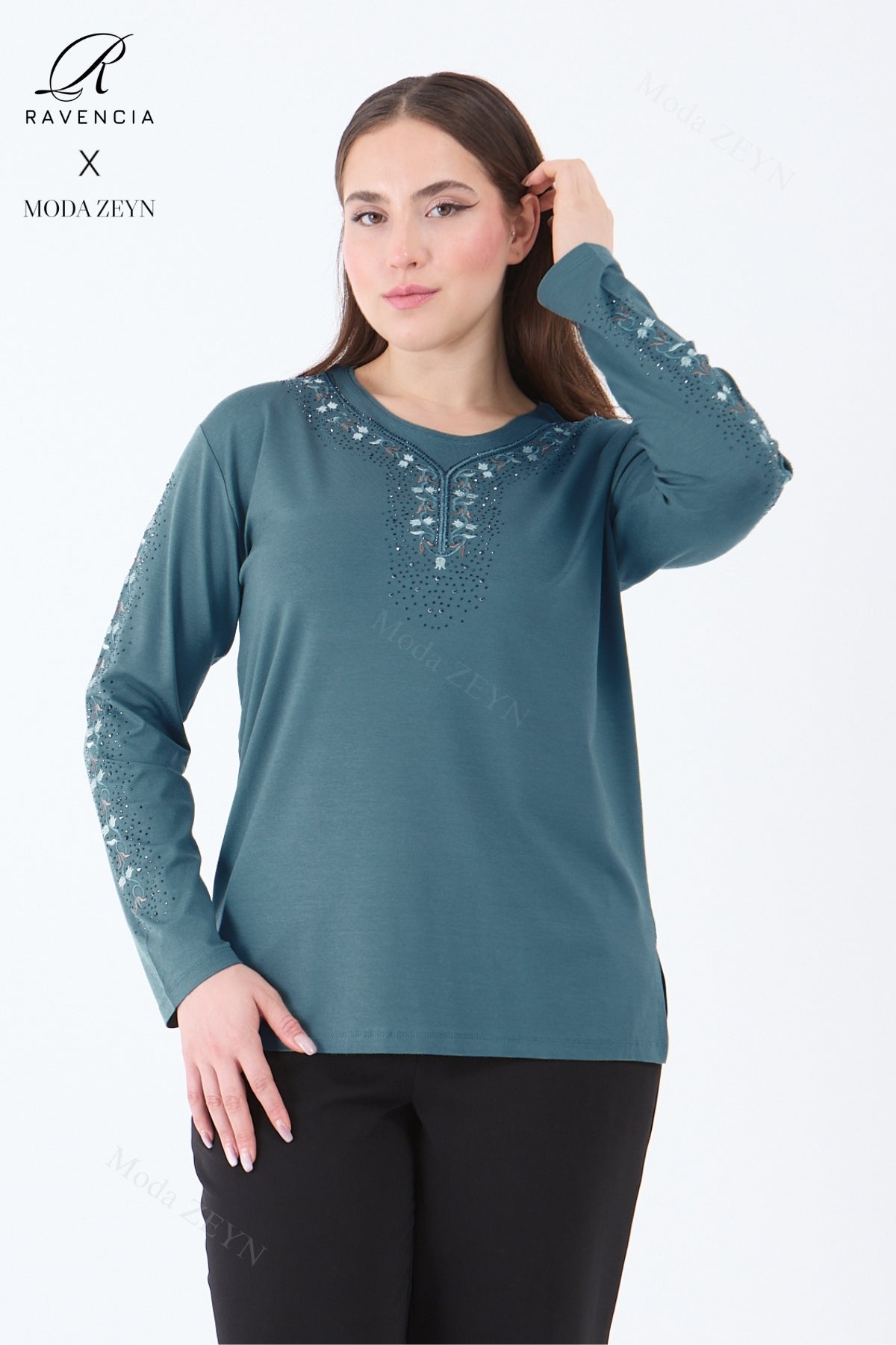 Kadın Orta Yaş Ve Üzeri Viskon Şerit Çiçek Desen Taşlı Işlemeli Likralı Koyu Kahverengi Anne Penye B