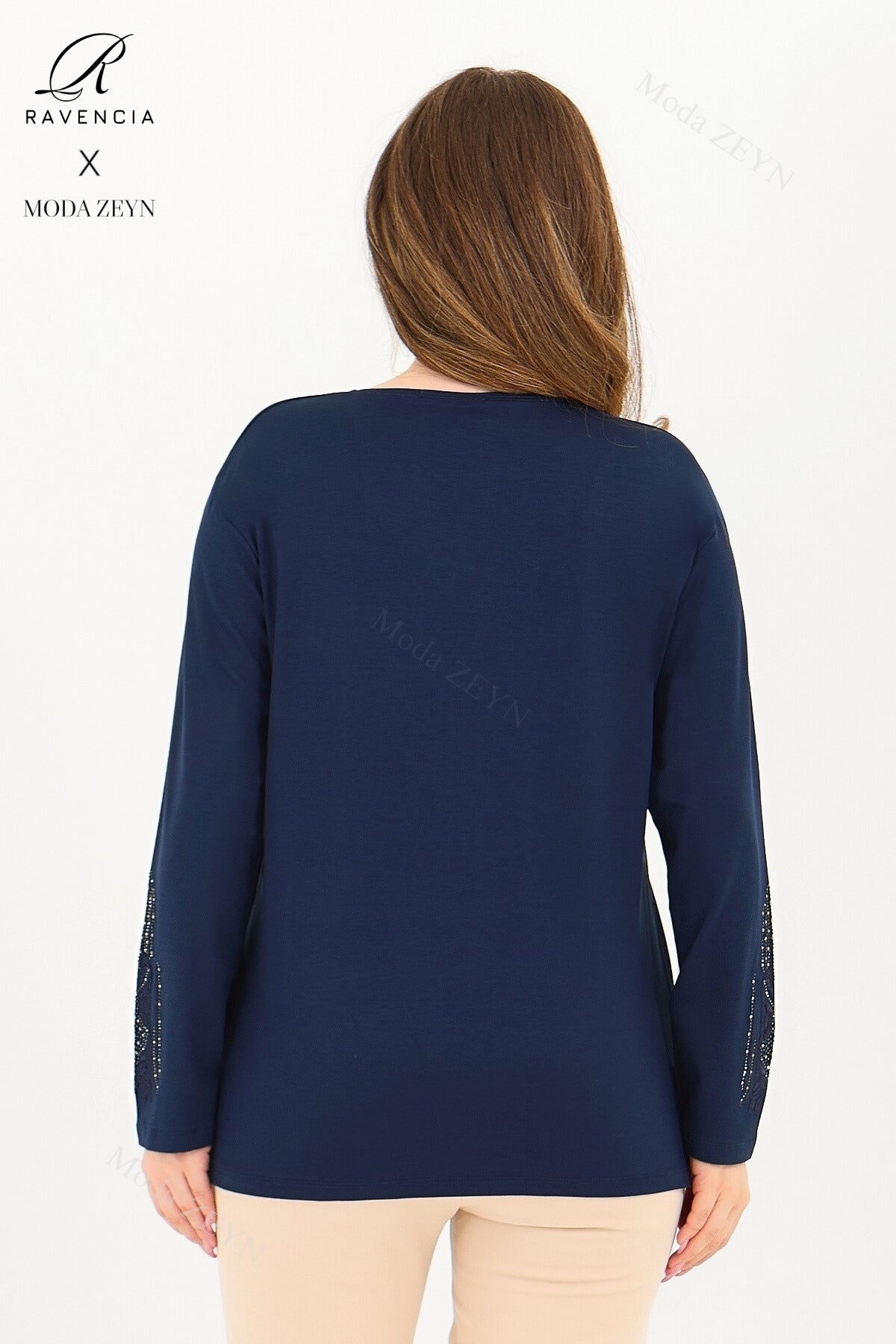 Kadın Orta Yaş Ve Üzeri Viskon Madolyon Desen Taşlı Işlemeli Likralı Anne Penye Bluz