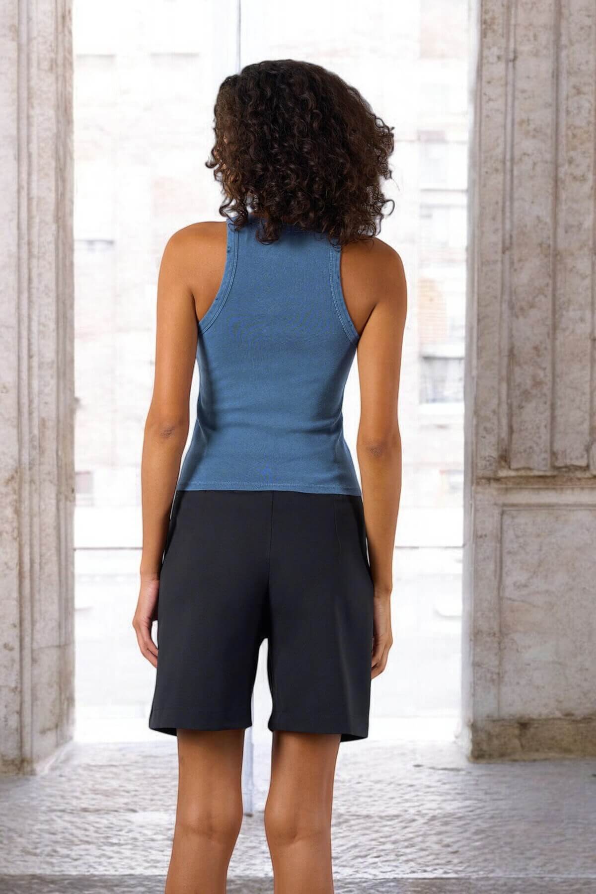 Kadın Premium Kalite Yırtık Detaylı Askılı İndigo Atlet