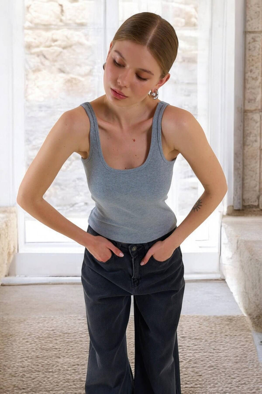 Kadın İnce Askılı Biyeli Fitilli Atlet