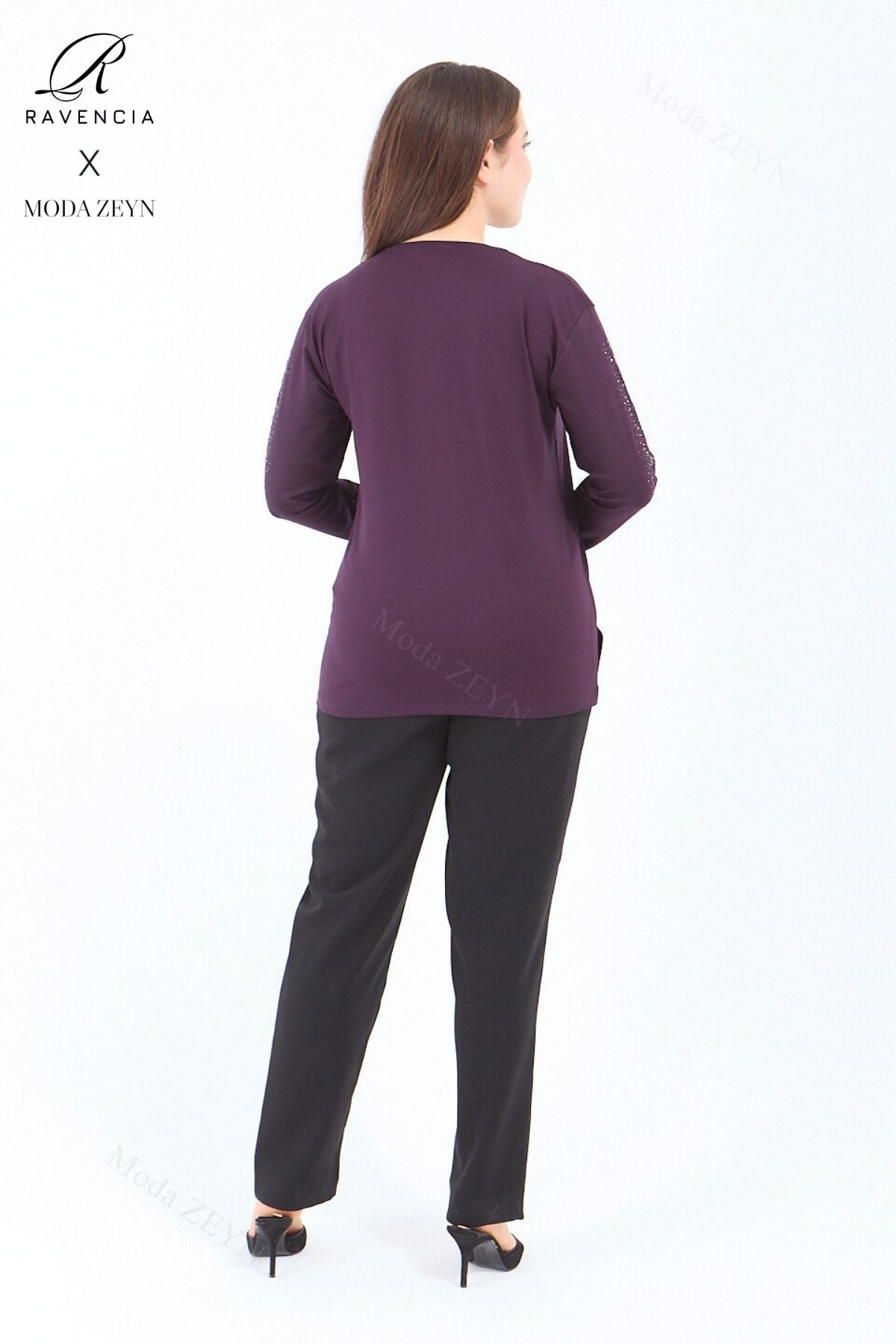 Kadın Orta Yaş Ve Üzeri Viskon Şerit Çiçek Desen Taşlı Işlemeli Likralı Koyu Kahverengi Anne Penye B