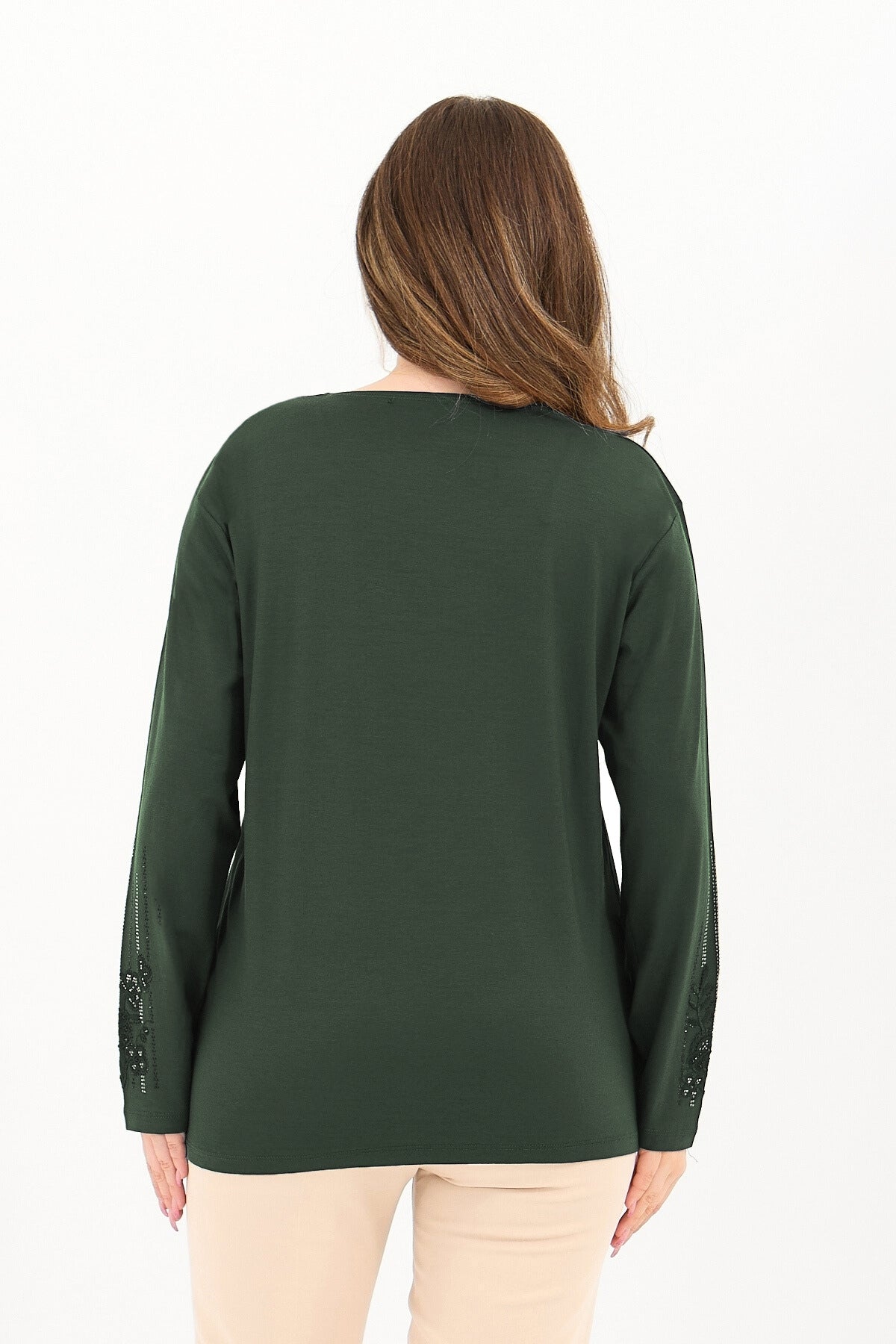 Kadın Kışlık Orta Yaş Ve Üzeri Viskon Şerit Desen Taşlı Işlemeli Likralı Anne Penye Bluz