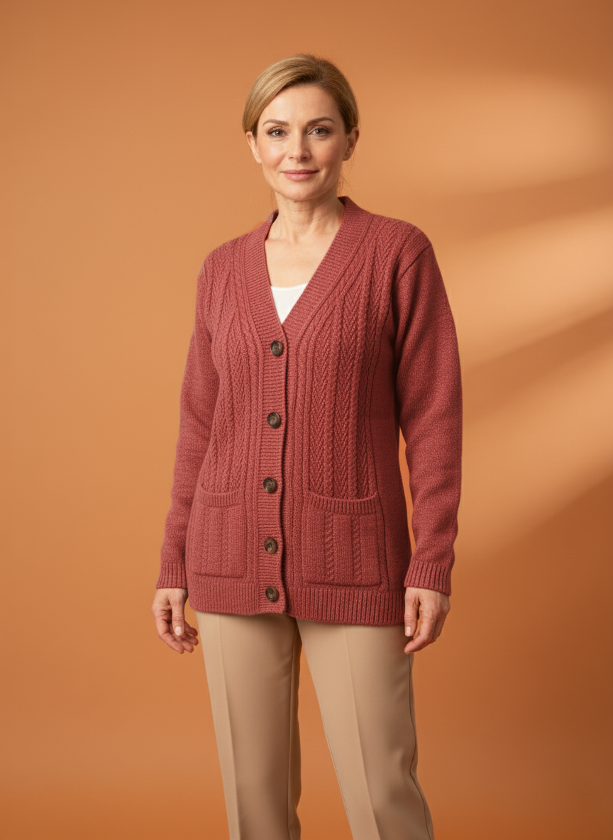 Kadın Düğmeli Anne Koyu Triko Hırka