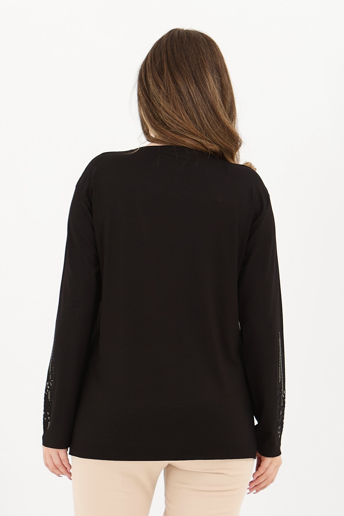 Kadın Kışlık Orta Yaş Ve Üzeri Viskon Şerit Desen Taşlı Işlemeli Likralı Anne Penye Bluz