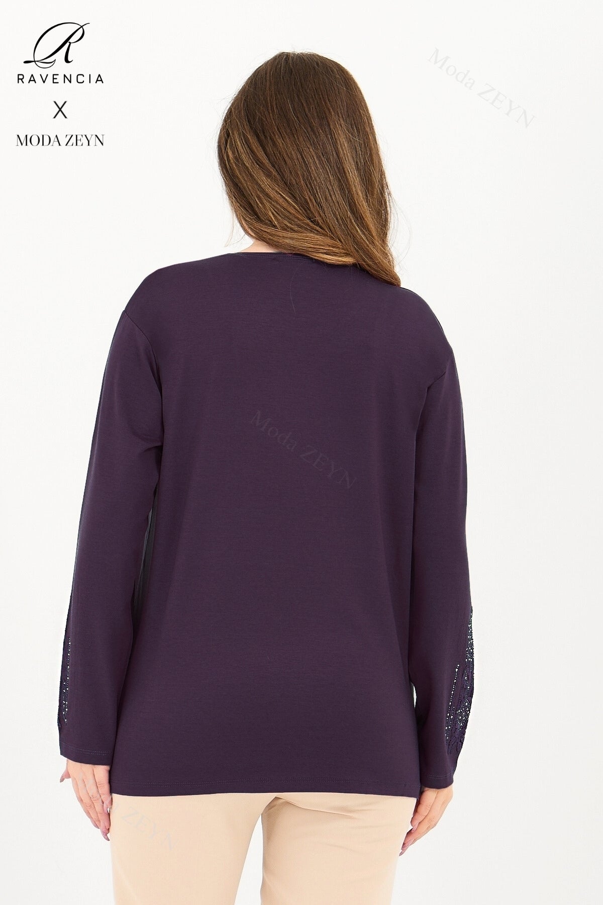 Kadın Orta Yaş Ve Üzeri Viskon Madolyon Desen Taşlı Işlemeli Likralı Anne Penye Bluz