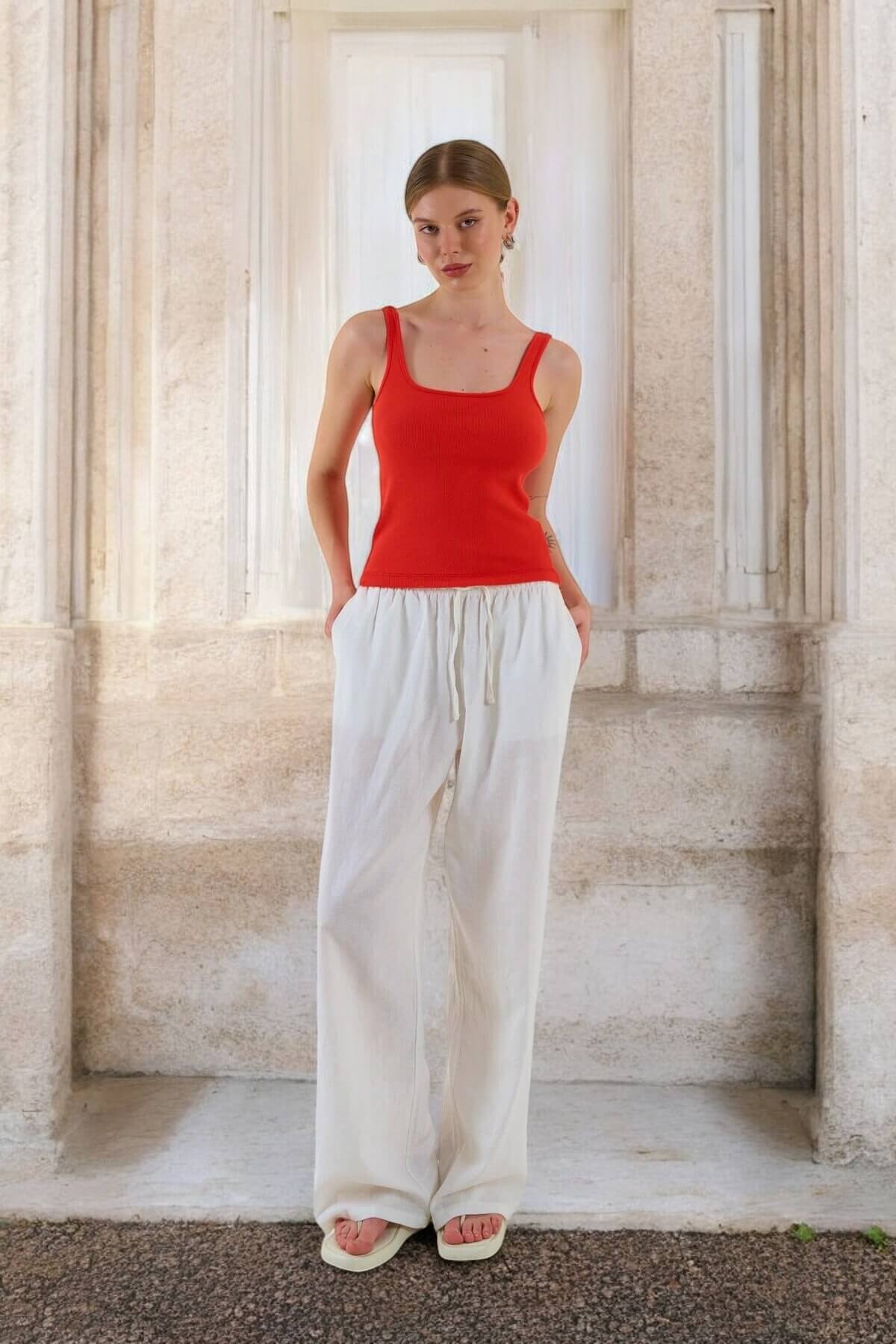 Kadın İnce Askılı Biyeli Fitilli Atlet