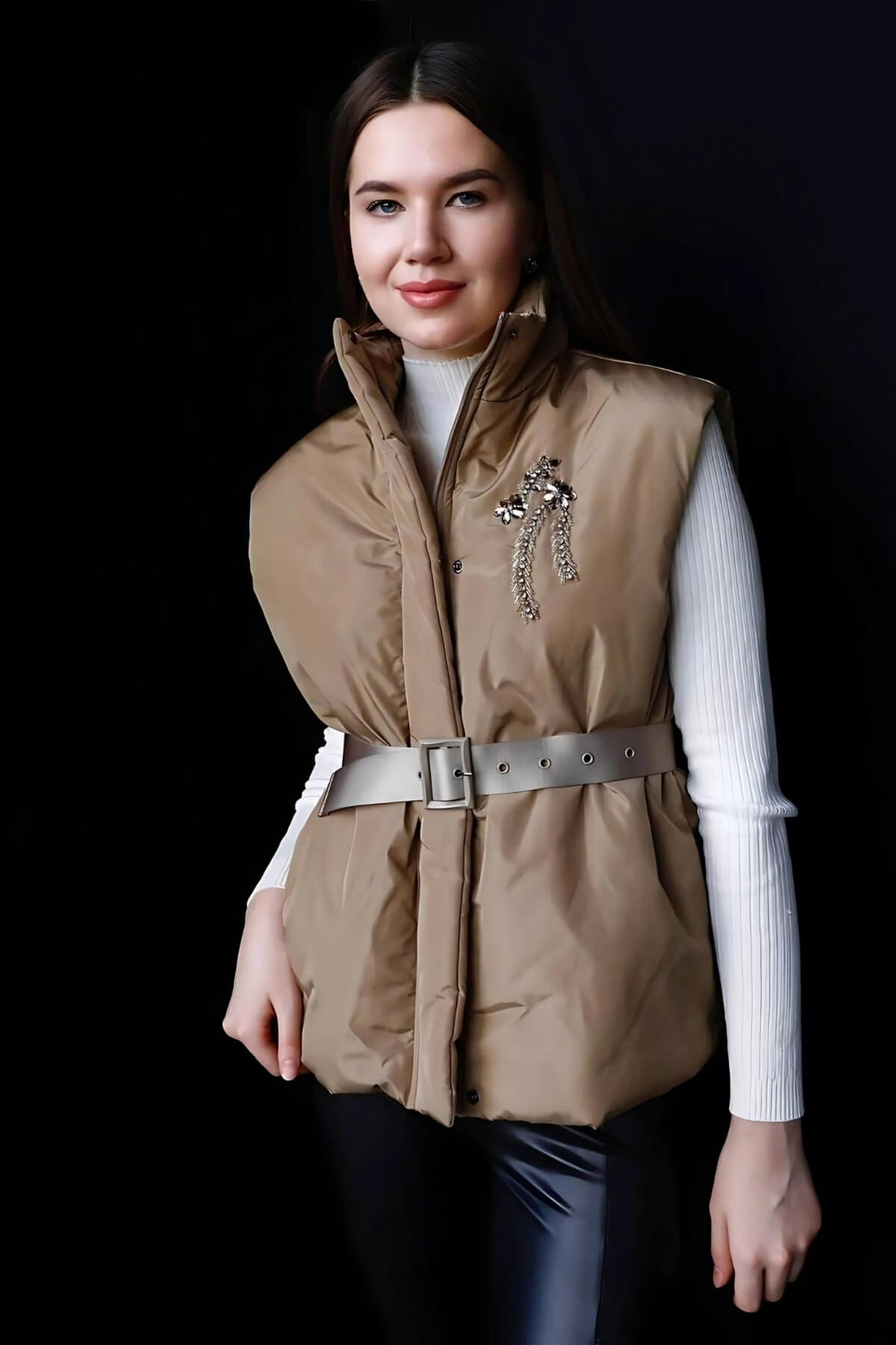 Kadın Kemerli Taş İşlemeli Şişme Yelek