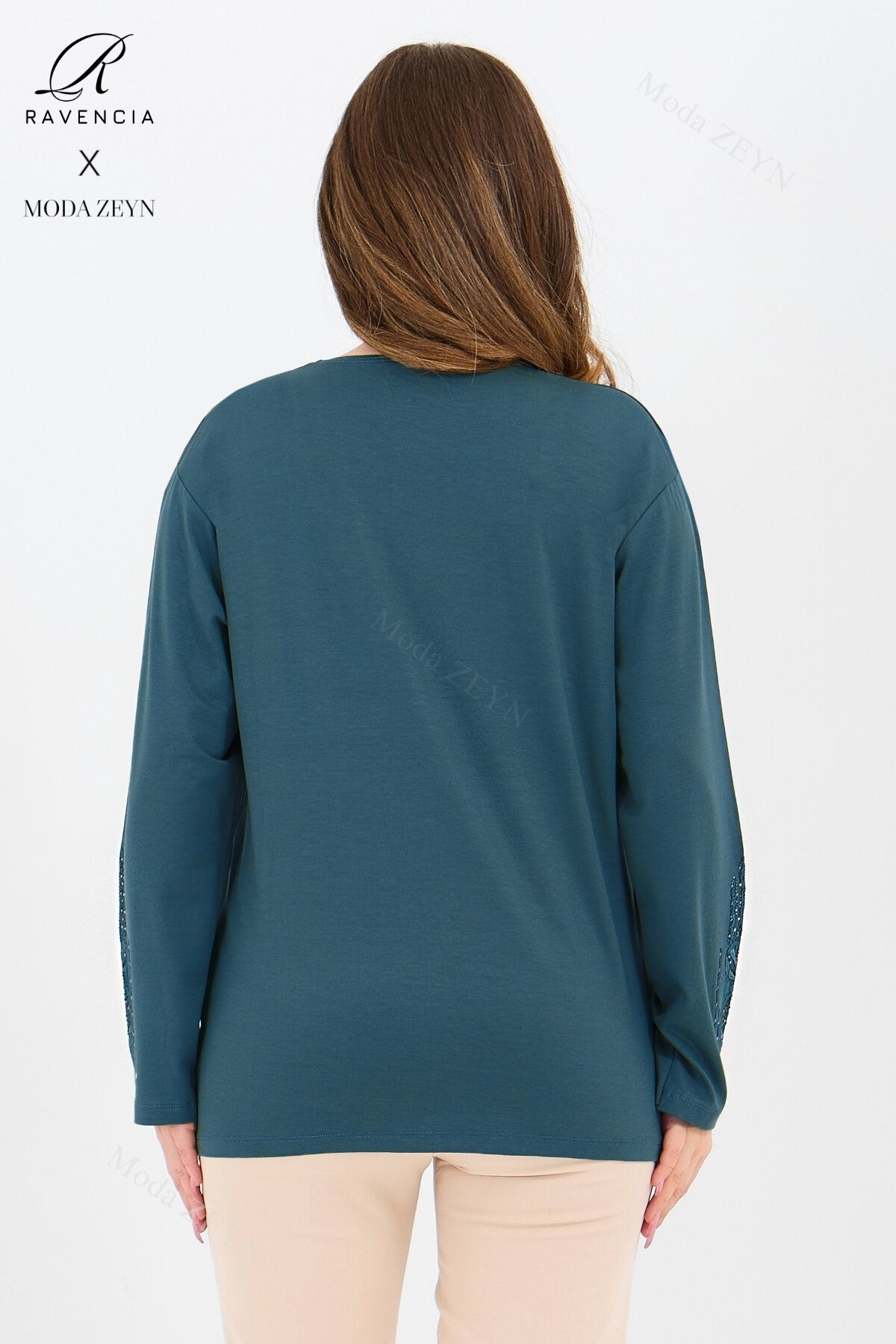 Kadın Orta Yaş Ve Üzeri Viskon Madolyon Desen Taşlı Işlemeli Likralı Anne Penye Bluz