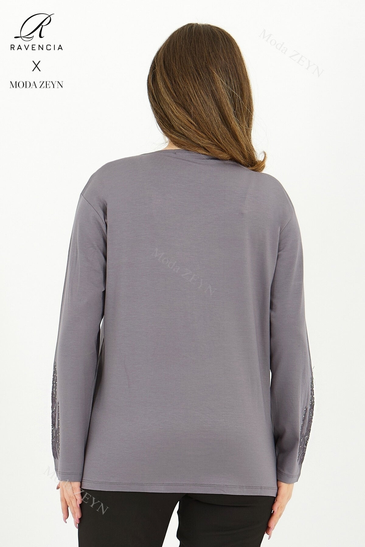 Kadın Orta Yaş Ve Üzeri Viskon Madolyon Desen Taşlı Işlemeli Likralı Anne Penye Bluz