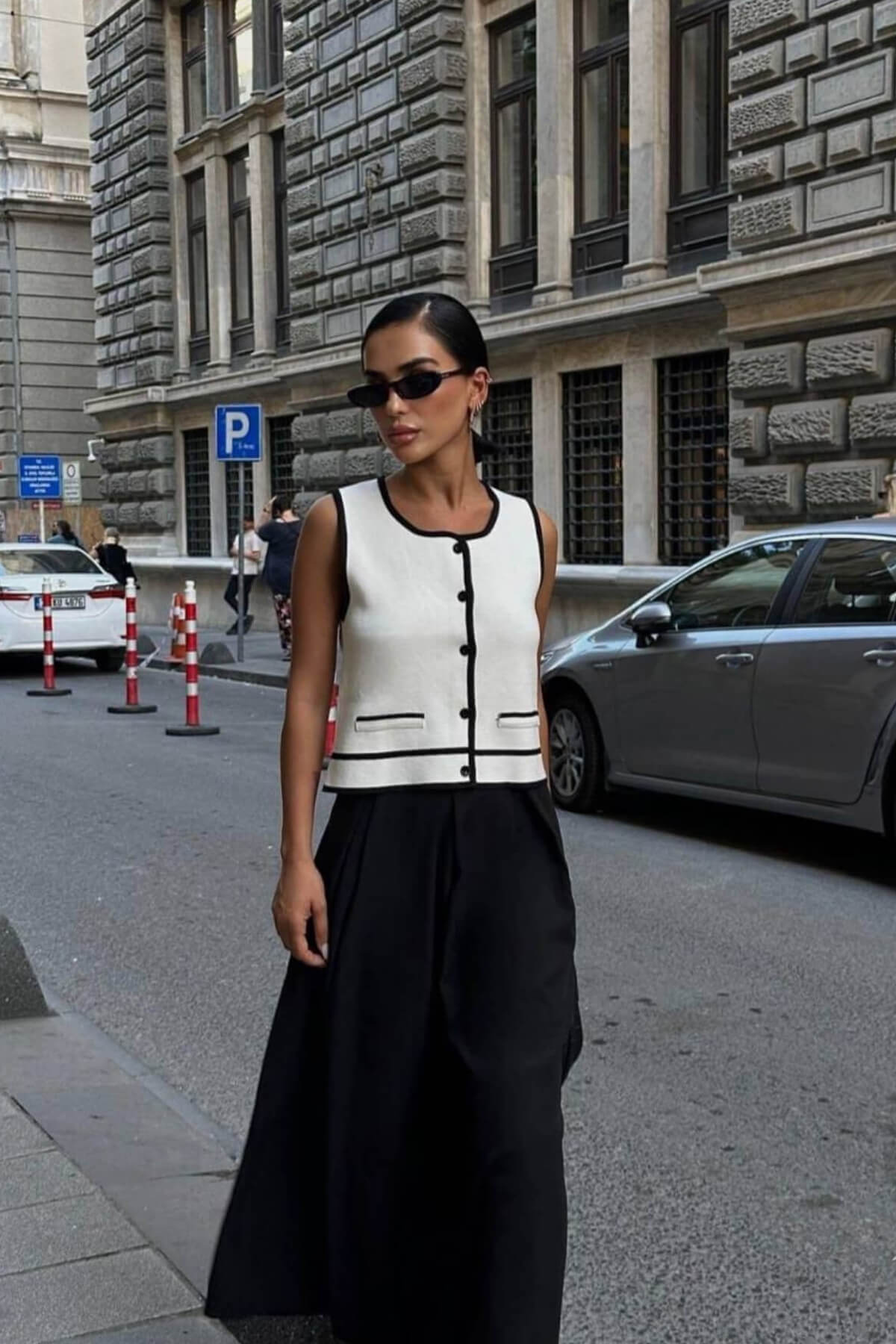 Kadın Çelik Örme Triko Şeritli Yelek