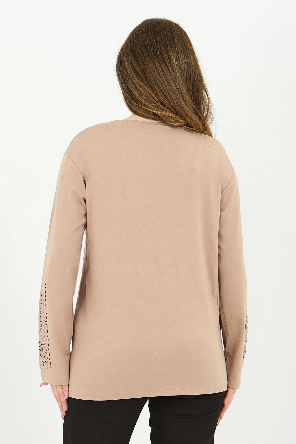 Kadın Kışlık Orta Yaş Ve Üzeri Viskon Şerit Desen Taşlı Işlemeli Likralı Anne Penye Bluz