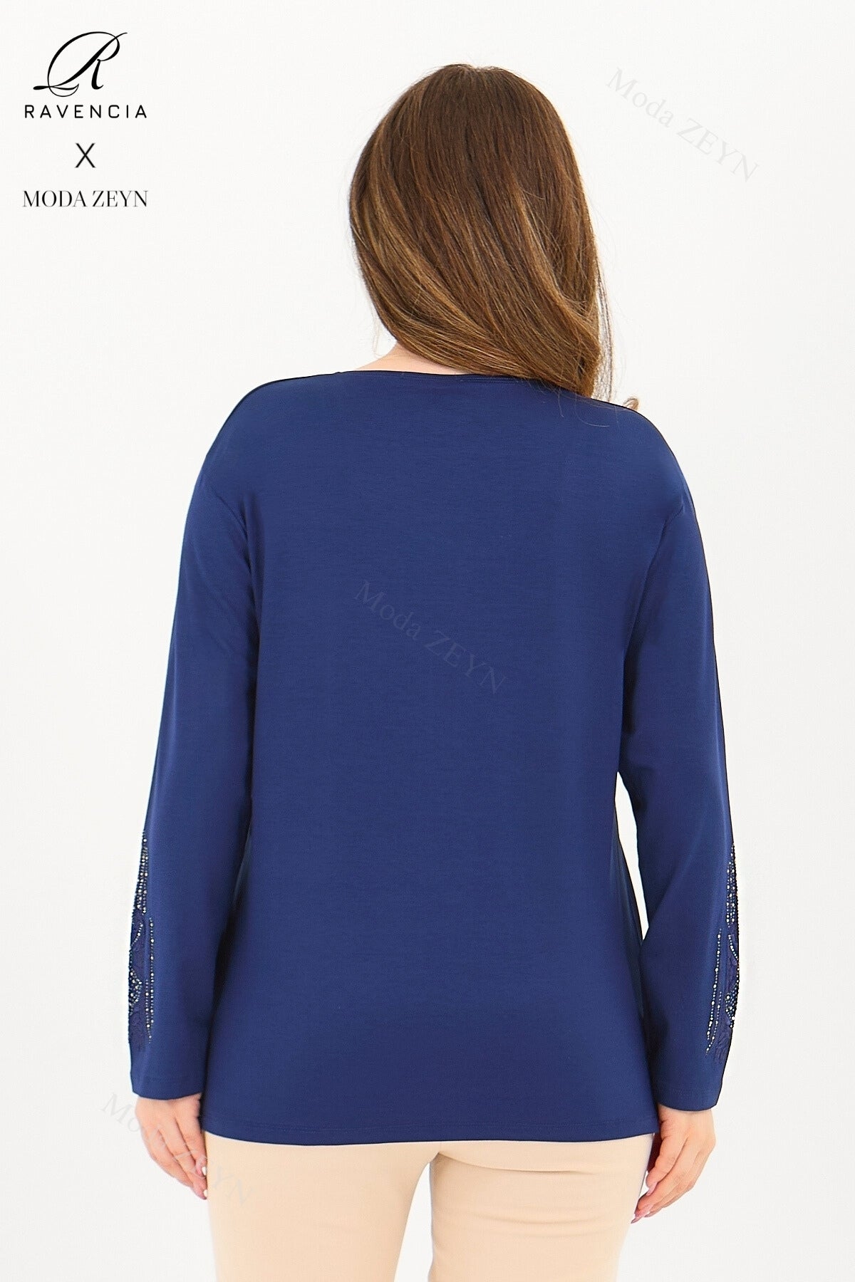 Kadın Orta Yaş Ve Üzeri Viskon Madolyon Desen Taşlı Işlemeli Likralı Anne Penye Bluz