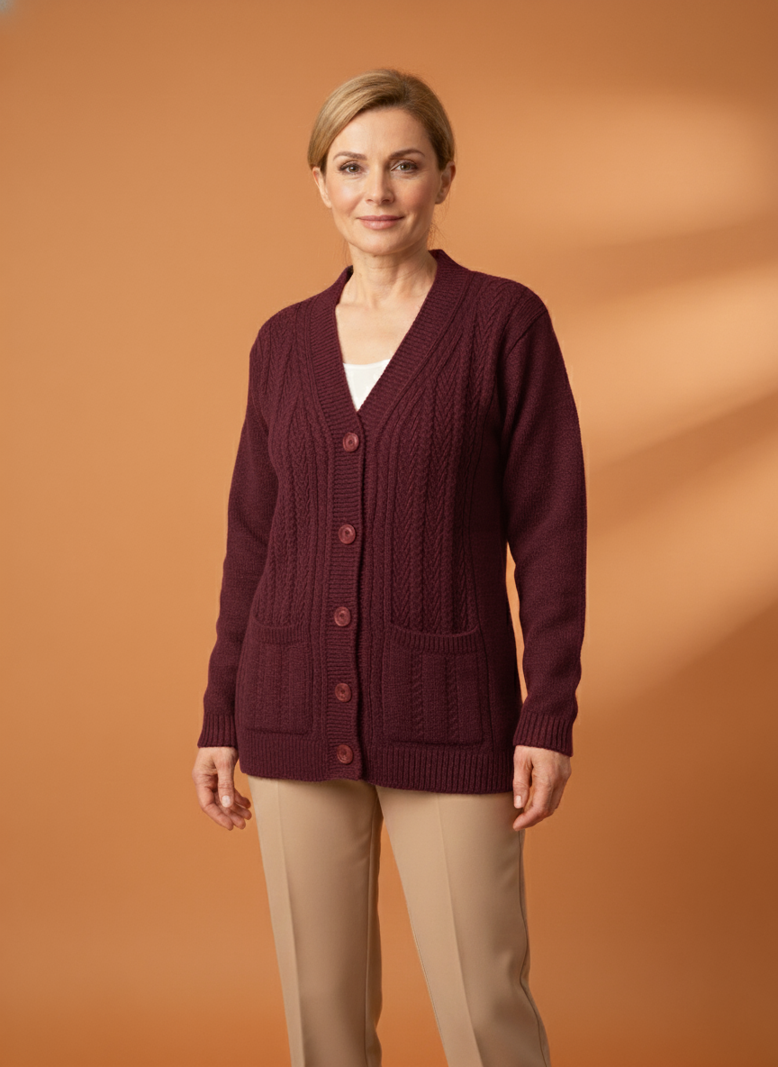 Kadın Düğmeli Anne Koyu Triko Hırka