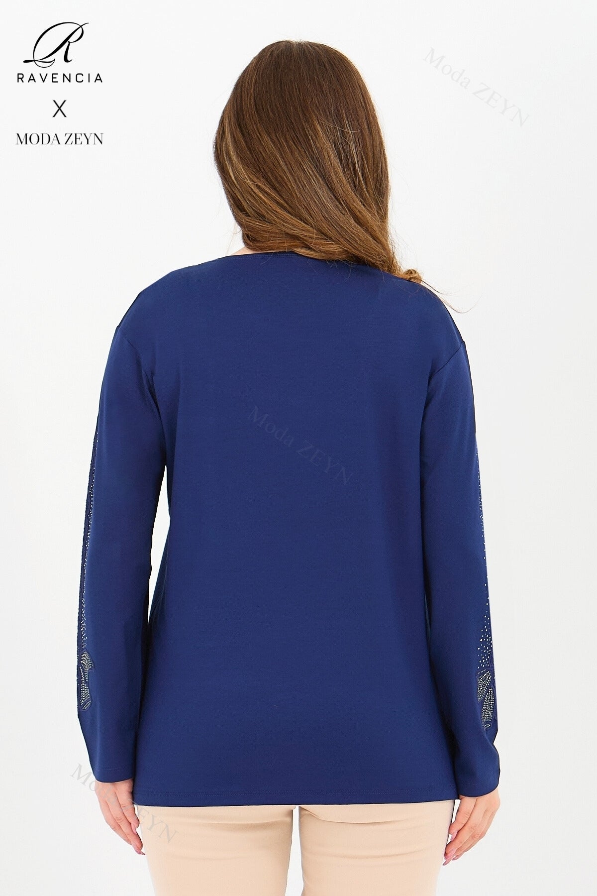 Kadın Orta Yaş Ve Üzeri Viskon Fiyonk Desen Taşlı Işlemeli Likralı Anne Penye Bluz