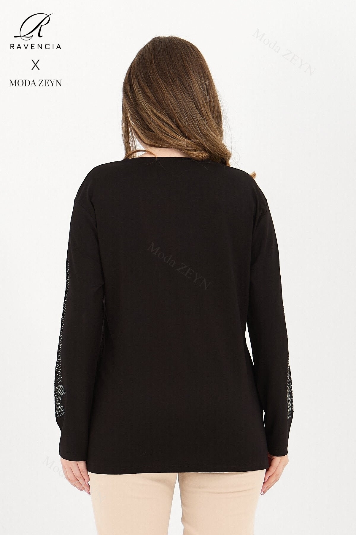 Kadın Orta Yaş Ve Üzeri Viskon Fiyonk Desen Taşlı Işlemeli Likralı Anne Penye Bluz