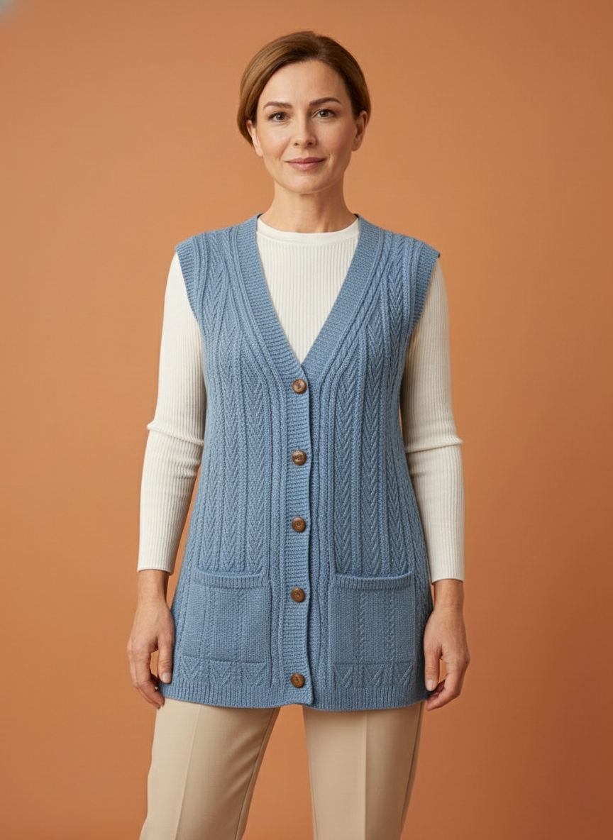 Kadın Düğmeli Esnek Kalın Anne Triko Yelek