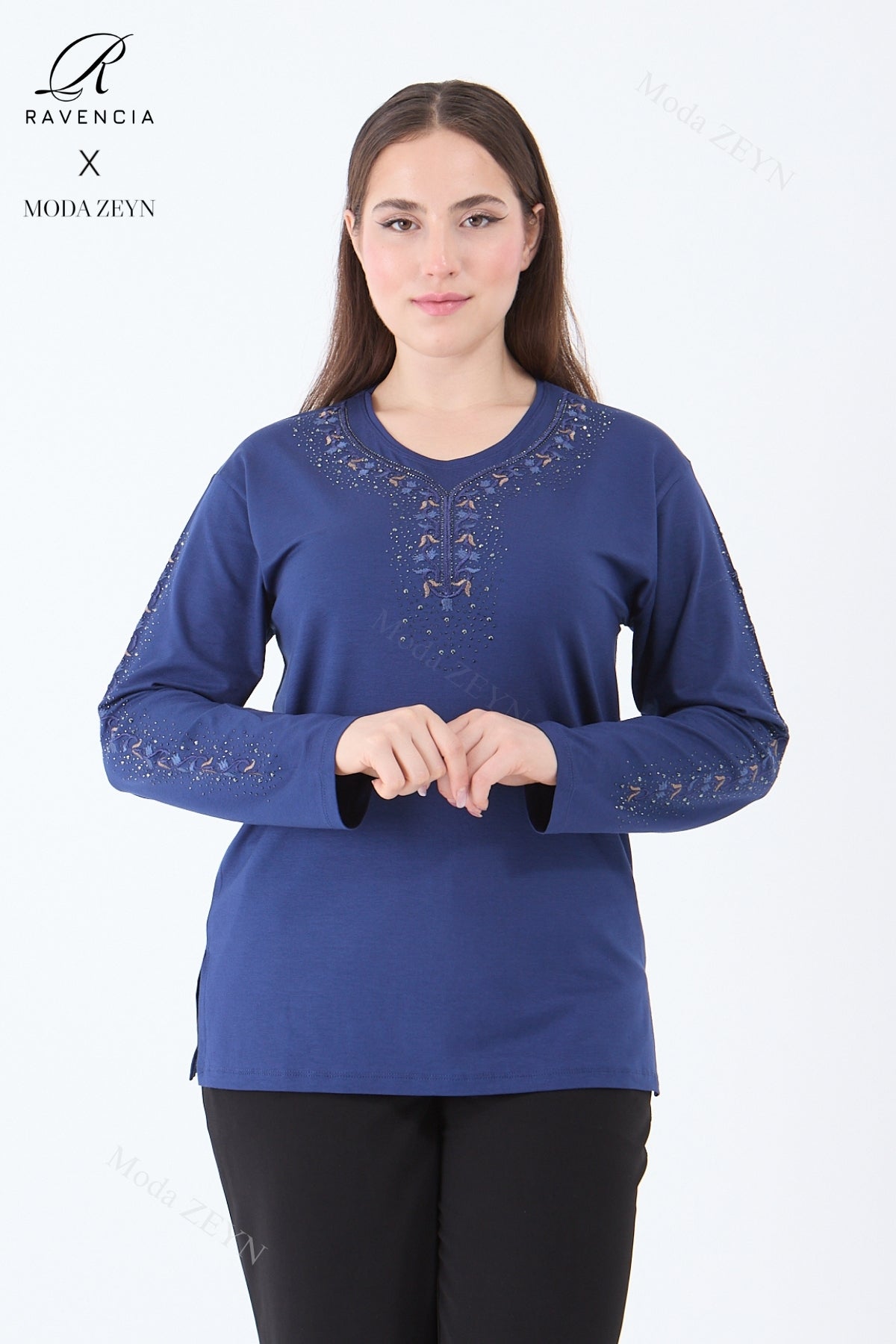 Kadın Orta Yaş Ve Üzeri Viskon Şerit Çiçek Desen Taşlı Işlemeli Likralı Koyu Kahverengi Anne Penye B