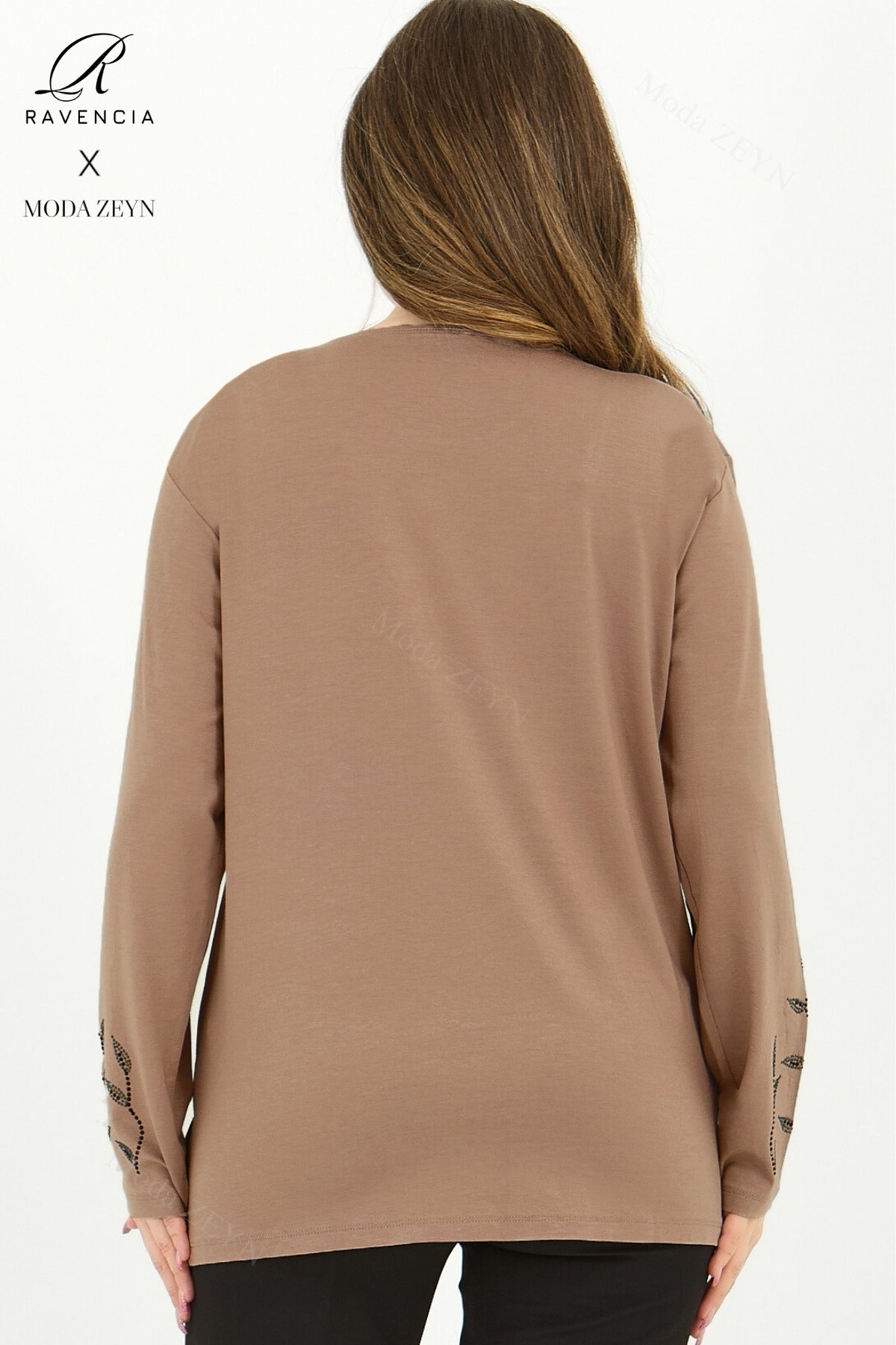 Kadın Orta Yaş Ve Üzeri Viskon Yaprak Desen Taşlı İşlemeli Likralı Lacivert Anne Penye Bluz