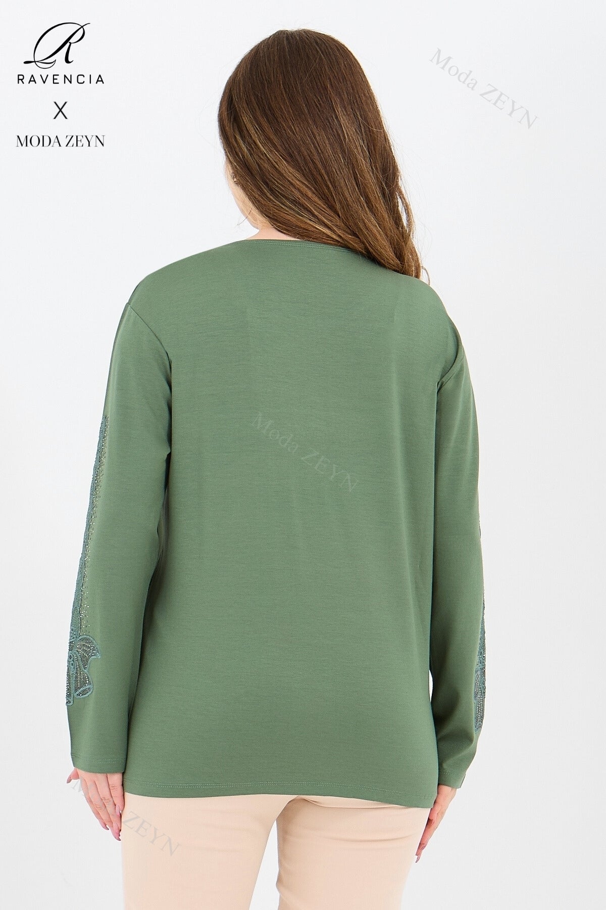 Kadın Orta Yaş Ve Üzeri Viskon Fiyonk Desen Taşlı Işlemeli Likralı Anne Penye Bluz