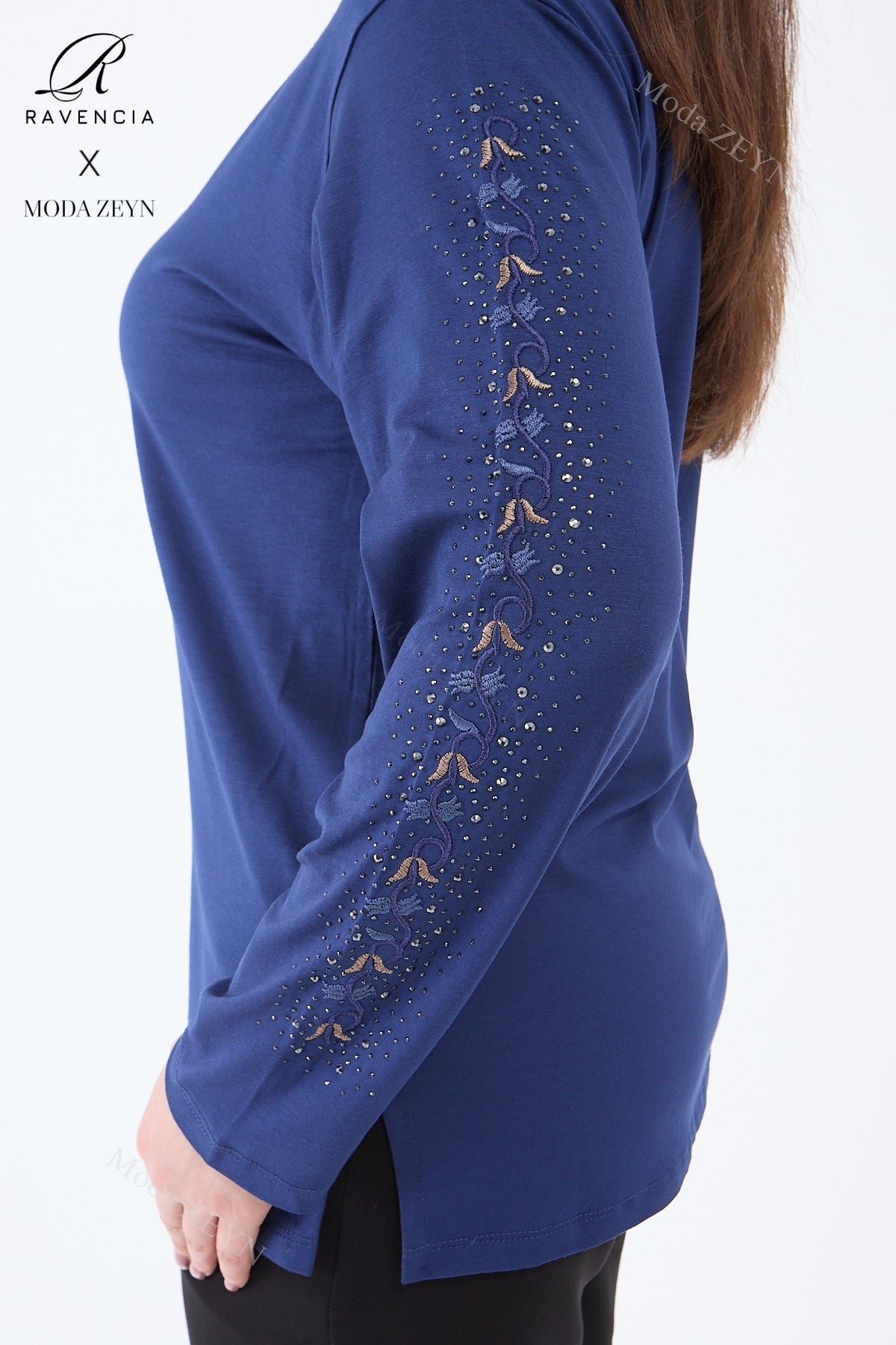 Kadın Orta Yaş Ve Üzeri Viskon Şerit Çiçek Desen Taşlı Işlemeli Likralı Koyu Kahverengi Anne Penye B