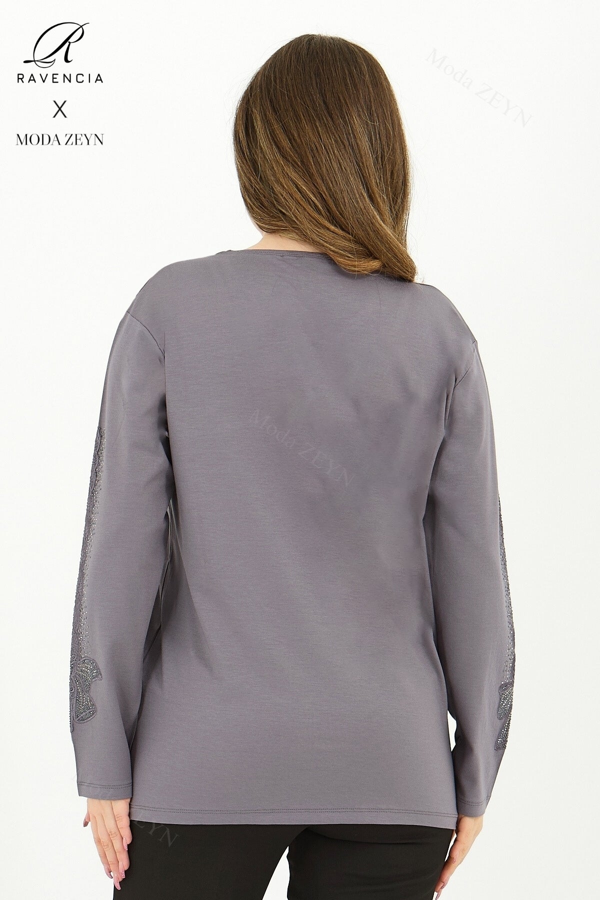 Kadın Orta Yaş Ve Üzeri Viskon Fiyonk Desen Taşlı Işlemeli Likralı Anne Penye Bluz