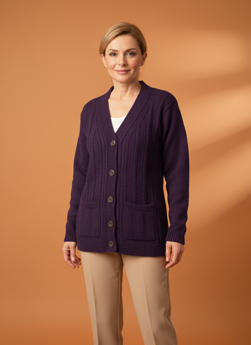 Kadın Düğmeli Anne Koyu Triko Hırka