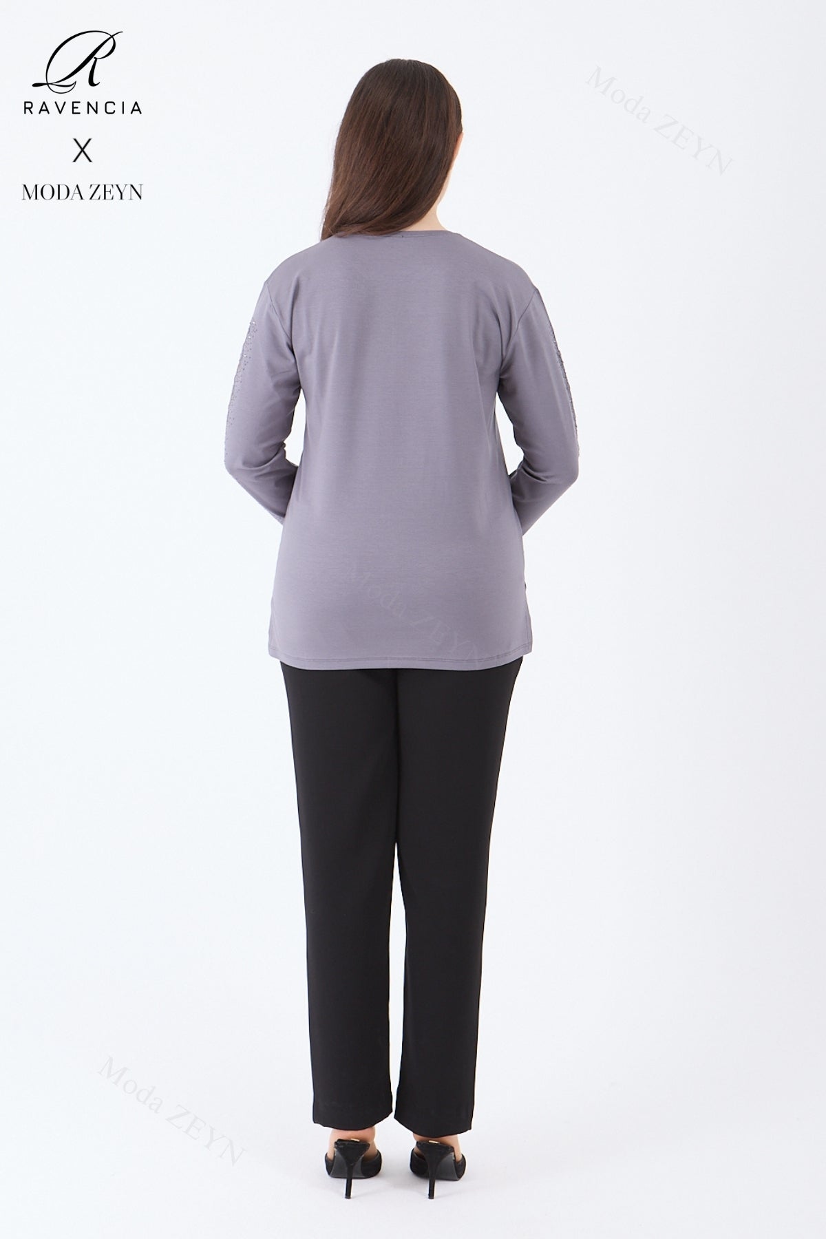 Kadın Orta Yaş Ve Üzeri Viskon Şerit Çiçek Desen Taşlı Işlemeli Likralı Koyu Kahverengi Anne Penye B