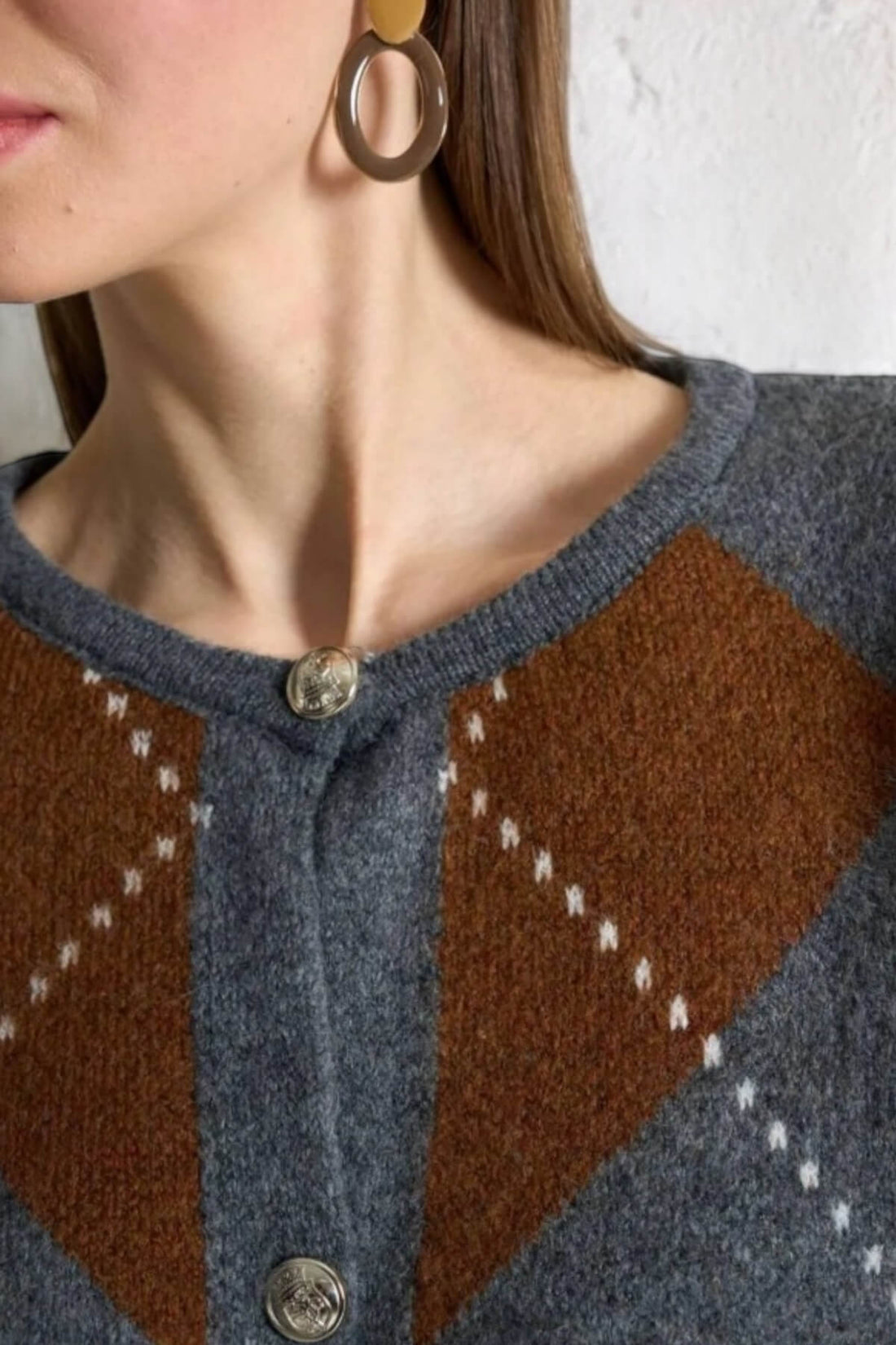 Kadın Bisiklet Yaka Baklava Desenli Gold Düğmeli Hırka