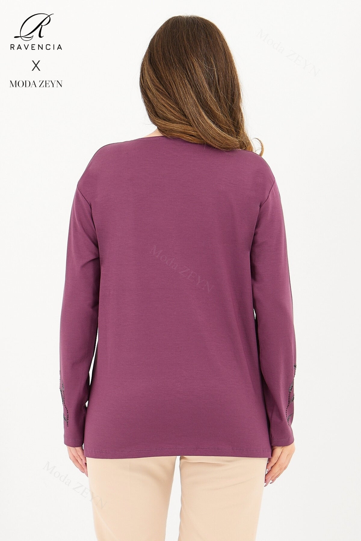 Kadın Orta Yaş Ve Üzeri Viskon Yaprak Desen Taşlı İşlemeli Likralı Lacivert Anne Penye Bluz