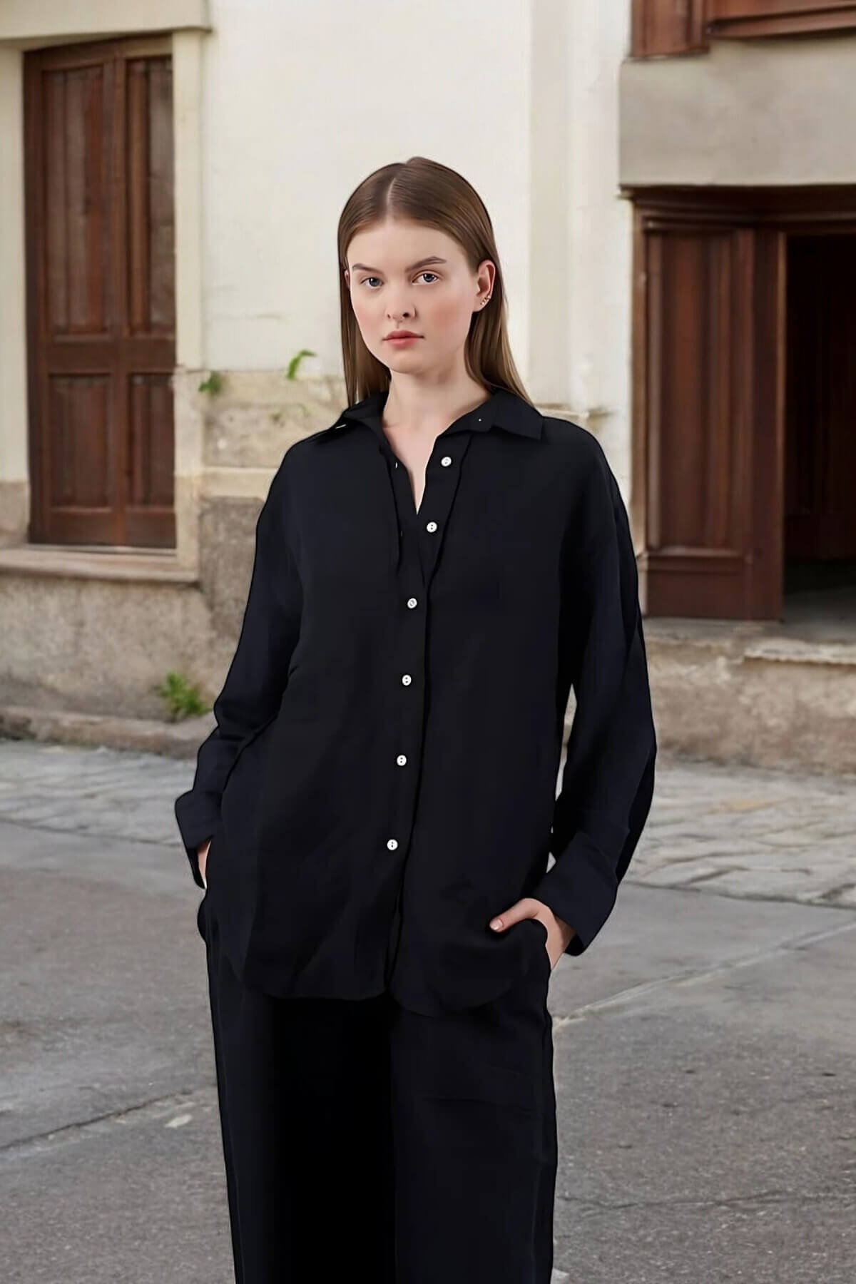 Kadın Keten Gömlek Pantolon Takım