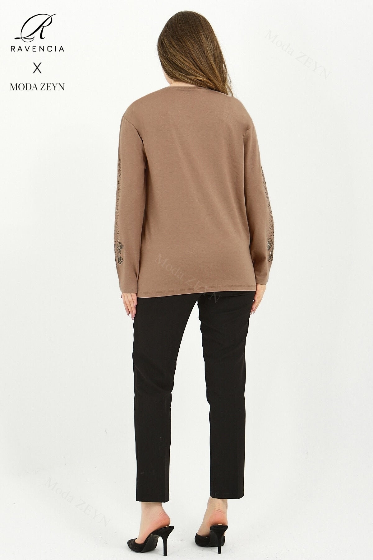 Kadın Orta Yaş Ve Üzeri Viskon Fiyonk Desen Taşlı Işlemeli Likralı Anne Penye Bluz