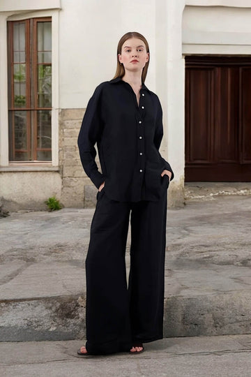 Kadın Keten Gömlek Pantolon Takım