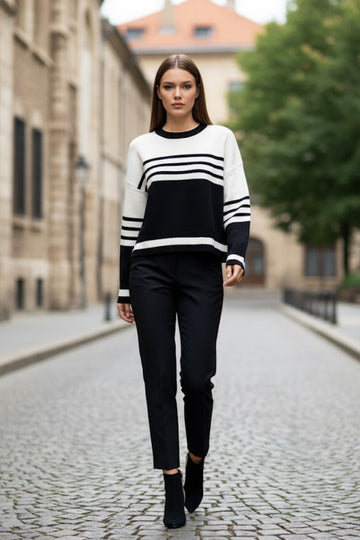 Kadın Çizgili Triko Kazak