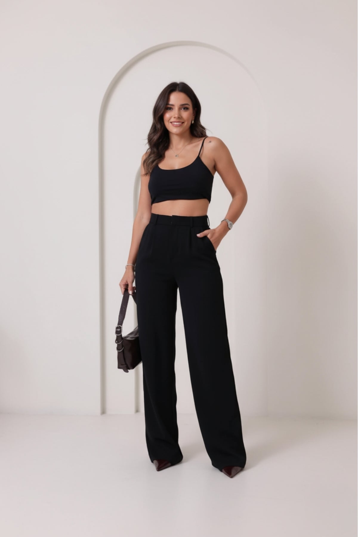 Kadın Model Palazzo Yüksek Bel Pileli Cepli Pantolon