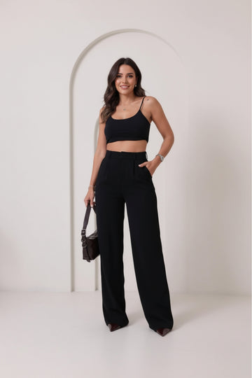 Kadın Model Palazzo Yüksek Bel Pileli Cepli Pantolon