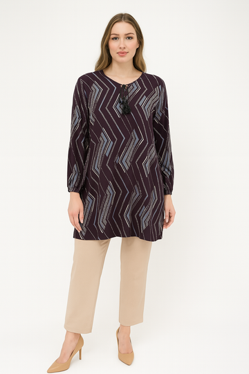 Zigzag Cizgi Desenli Kadın Dokuma Tunik