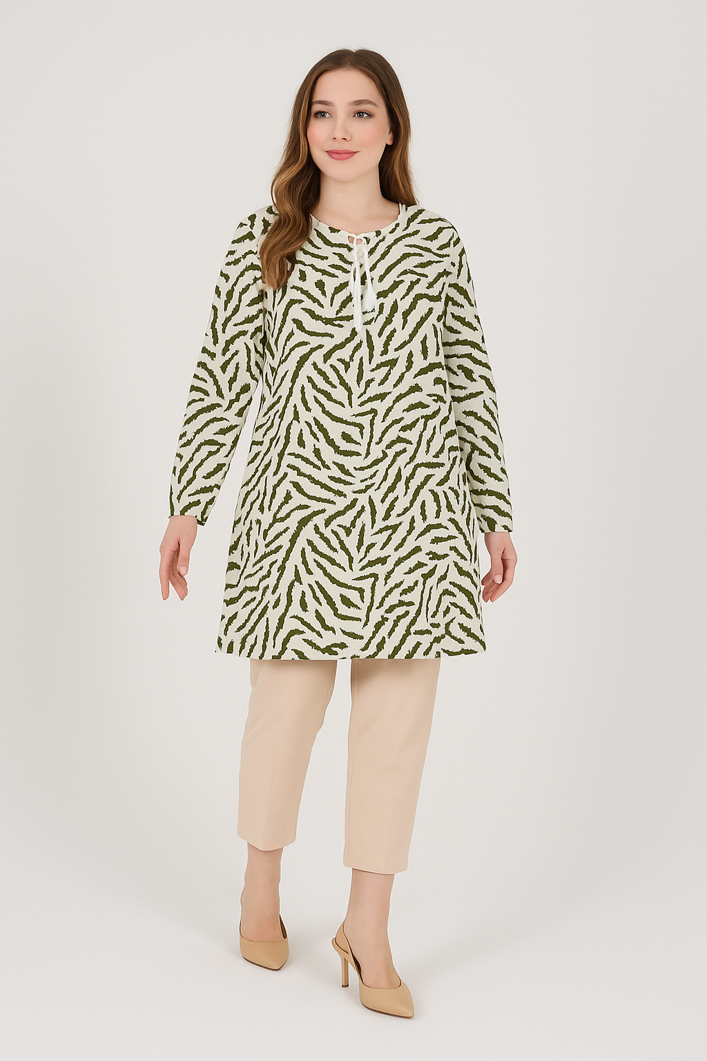 Kadın Zebra Desenli Dokuma Tunik