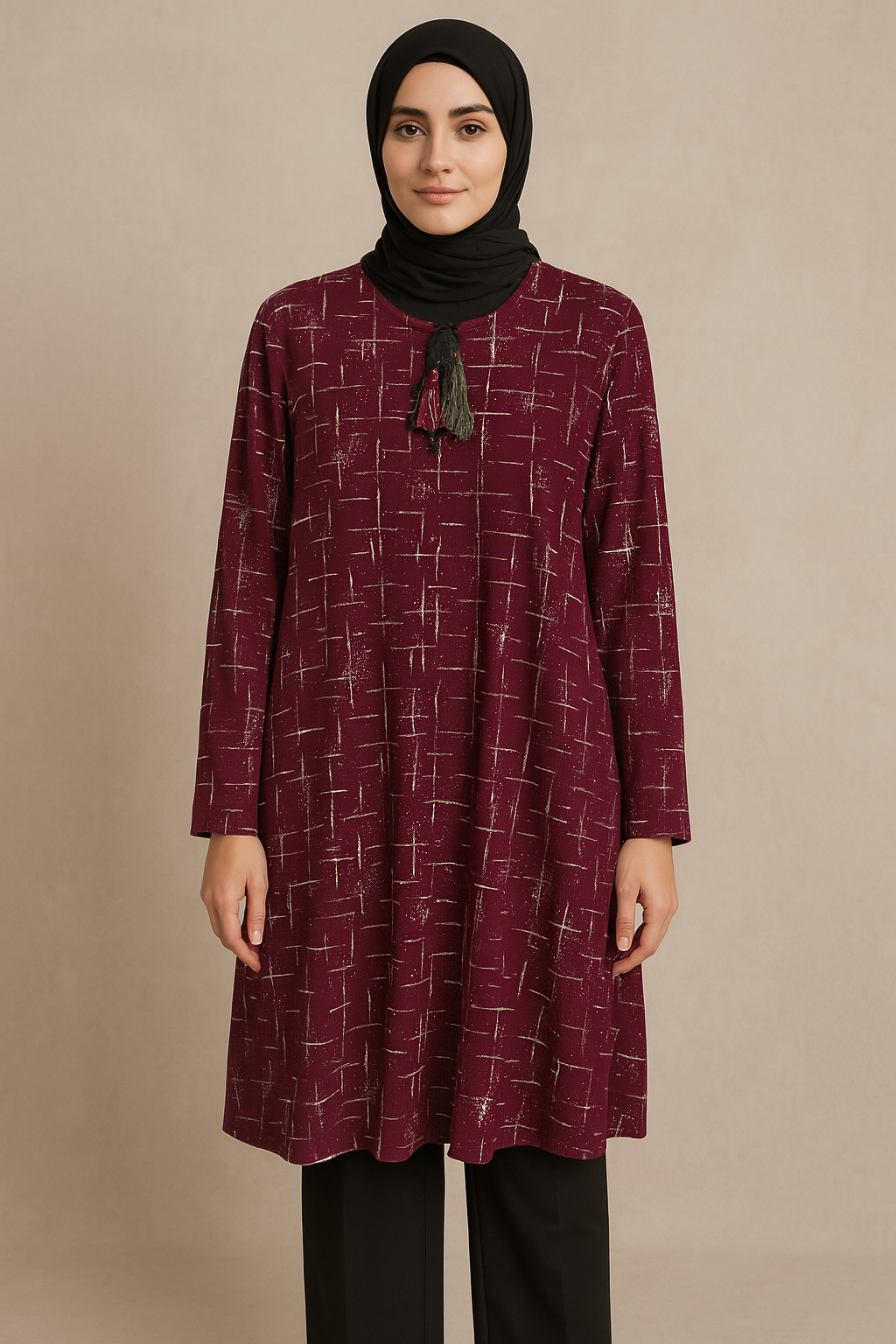 Kadın Cizgi Desenli İpli Simli Tunik