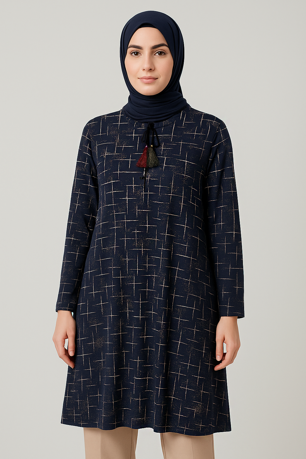 Kadın Cizgi Desenli İpli Simli Tunik