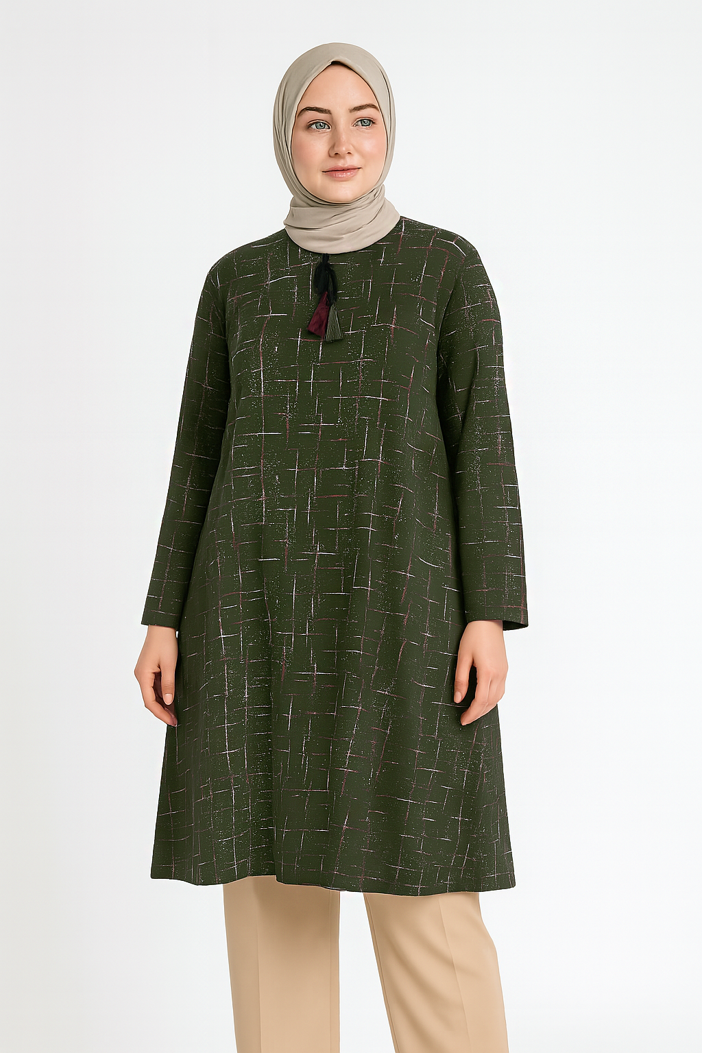 Kadın Cizgi Desenli İpli Simli Tunik