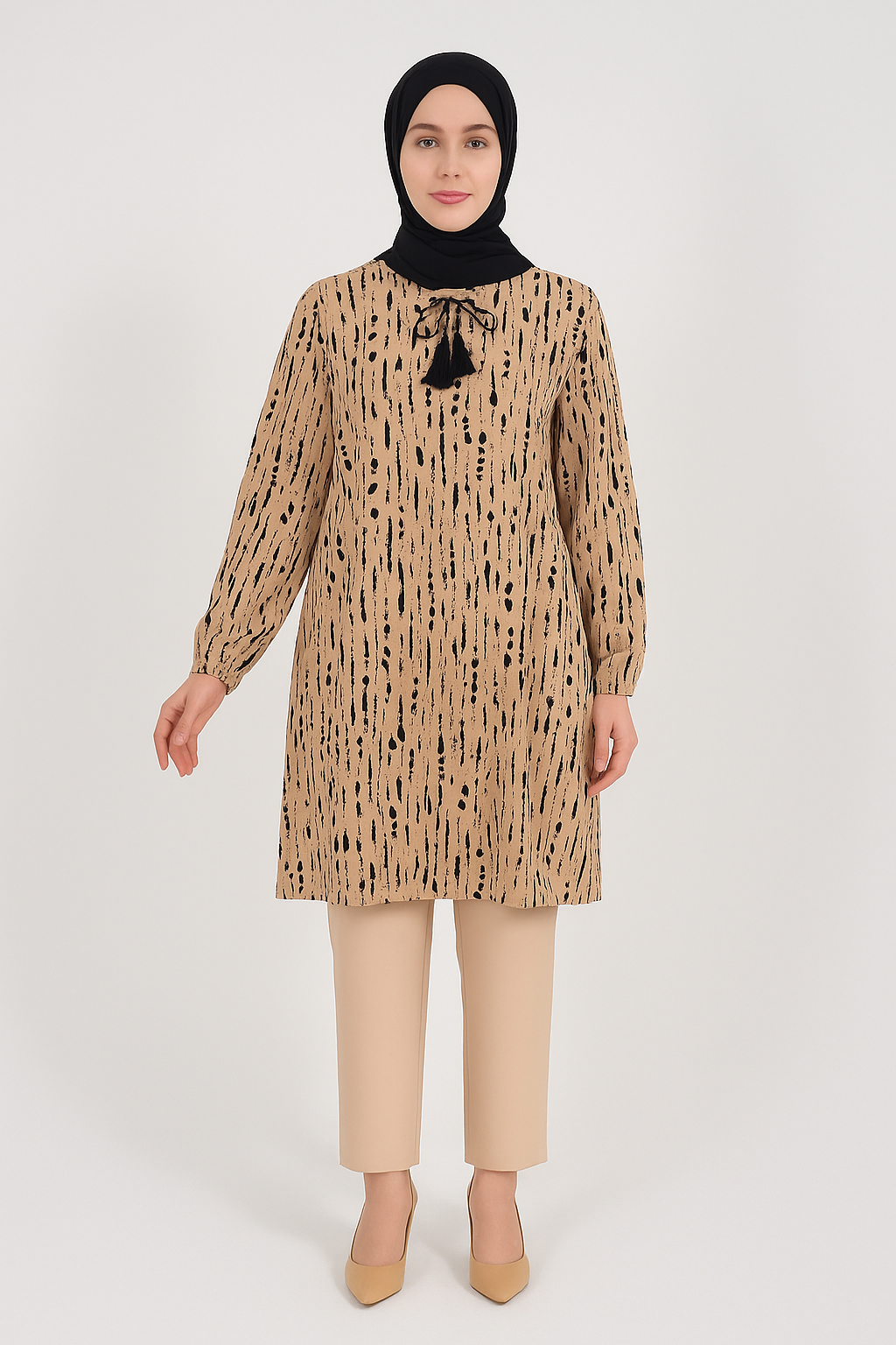 Kadın Cizgi Desenli Dokuma Tunik