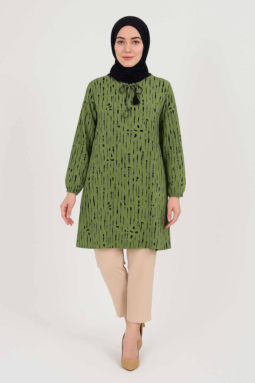 Kadın Cizgi Desenli Dokuma Tunik