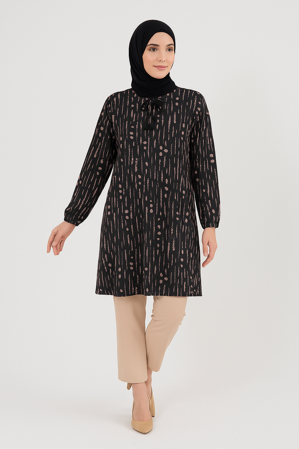 Kadın Cizgi Desenli Dokuma Tunik